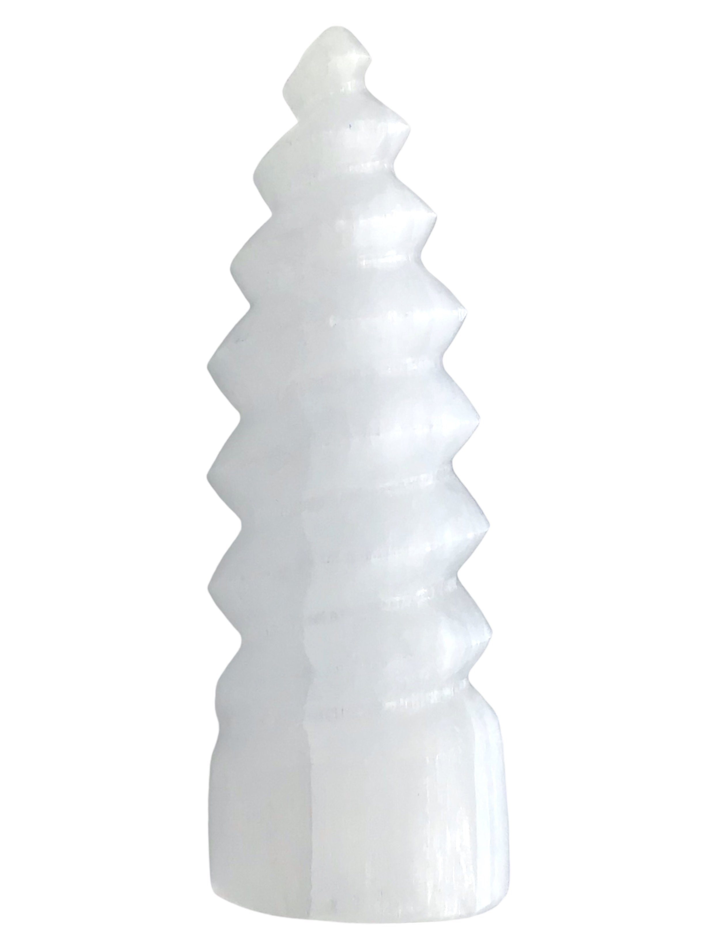 Steinfixx® Skulptur Handgeschnitzte Selenit Kristallflamme in Spiralform (14 cm hoch 5 cm Durchmesser, 1 St., der Lichtbringer für Ihr Zuhause), zu jedem Anlass, Hochzeit, Einzug, Jubiläum - Wachstum und Kraft