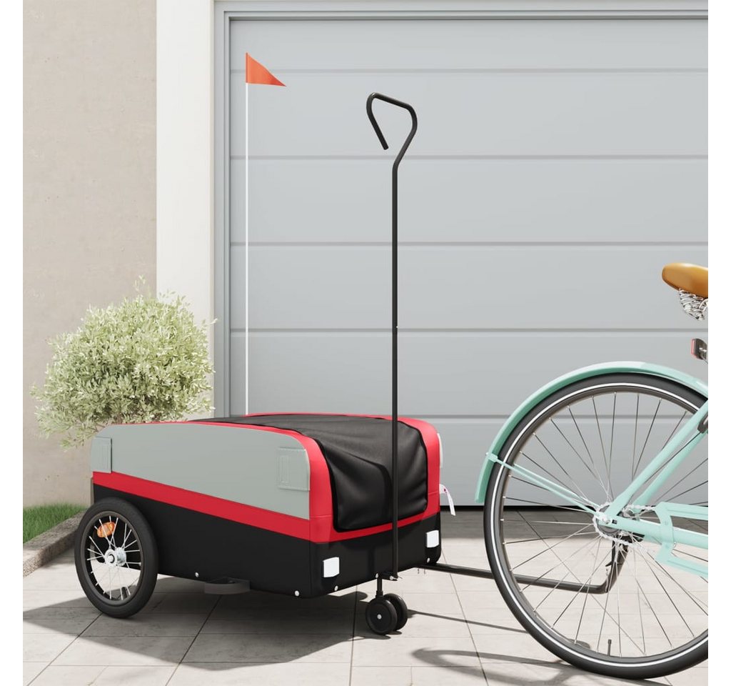 Thumbnail - vidaXL Fahrradkinderanhänger Fahrradanhänger Schwarz und Rot 45 kg Eisen Bollerwagen 2-in-1