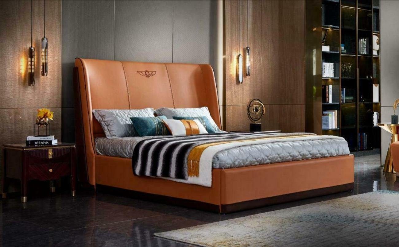 JVmoebel Schlafzimmer-Set, Bett 2 x Nachttisch Schlafzimmer Orange Kreative Möbel Luxus Betten | Komplett-Jugendzimmer
