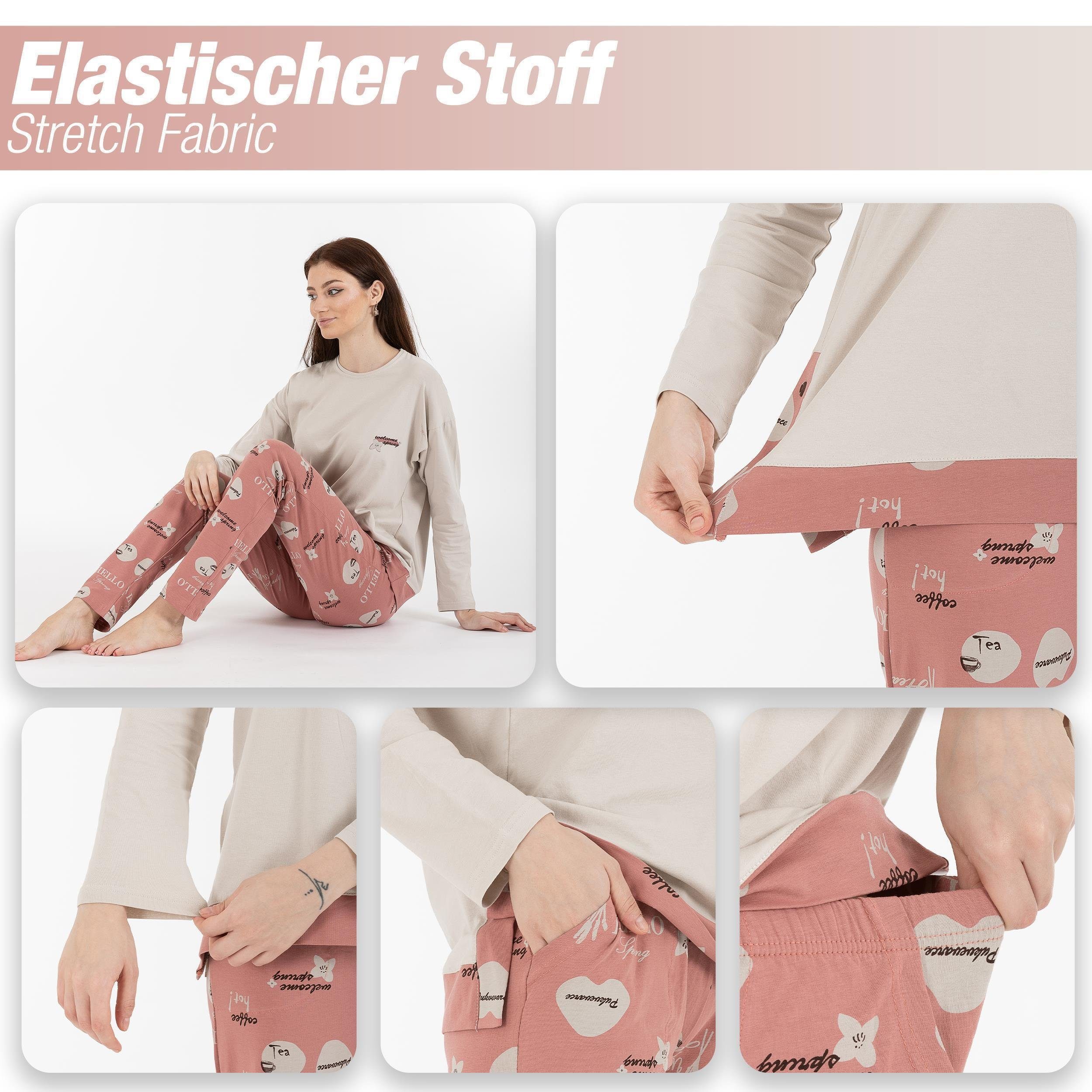 Schlafanzug 2 Variante Hausanzug Nachtwäsche Schlafanzug Set langar Pyjama LOREZA tlg) Damen (Set, zweiteiliger 2