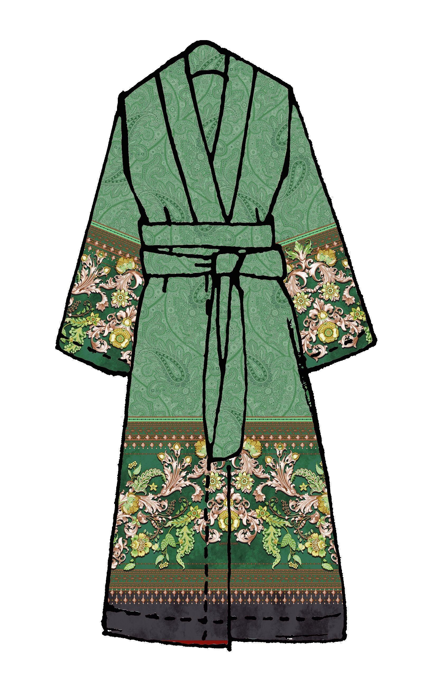 Baumwolle, Kimono Gürtel Bassetti TUSCANIA, GRÜN wadenlang,