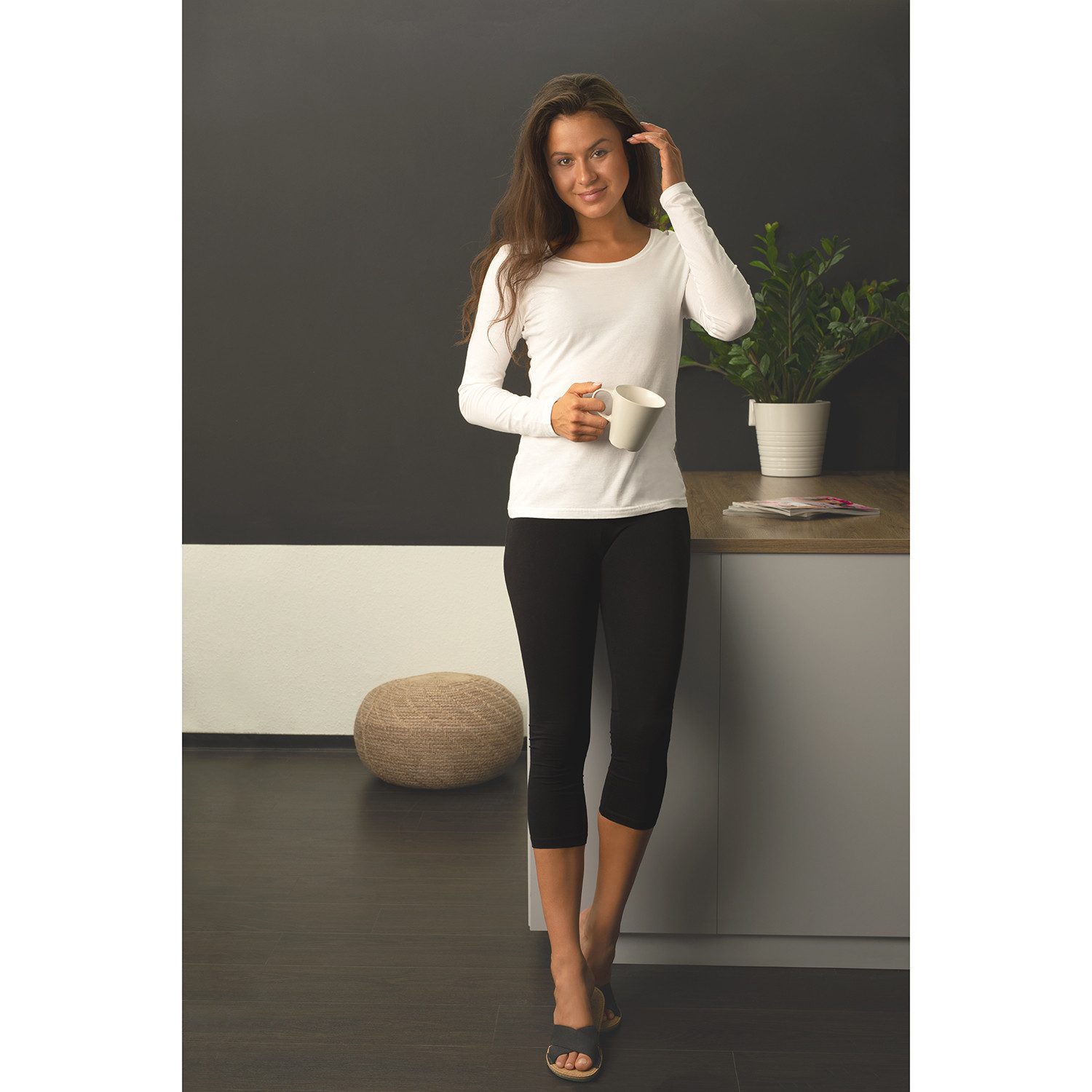 celodoro 3/4-Leggings Damen Leggings (3/4 Capri) Stretch-Jersey Hose aus Baumwolle