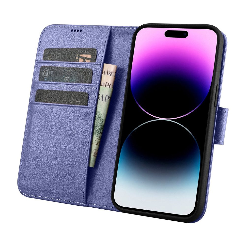 iCarer Handyhülle Klapptasche Schutzhülle Kartenfach 6,1 Zoll, RFID-Schutz, Kartenfächer, Standfunktion, 2in1, Echtleder