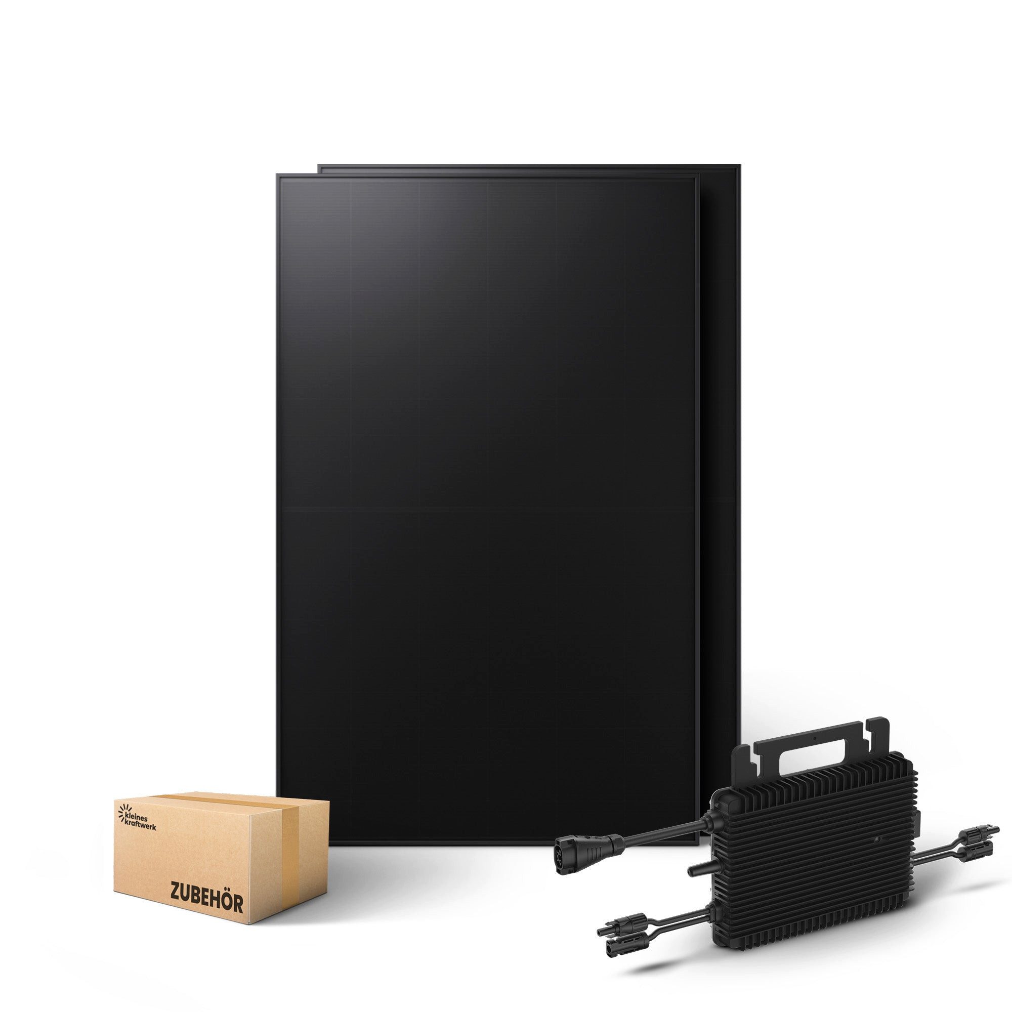 Kleines Kraftwerk Balkonkraftwerk, 960 W, Monokristallin, (ohne Halterung, Solaranlage Komplettset mit Wechselrichter), 2 x 480W, Wechselrichter, Stromanschlusskabel, Solarverlängerungskabel