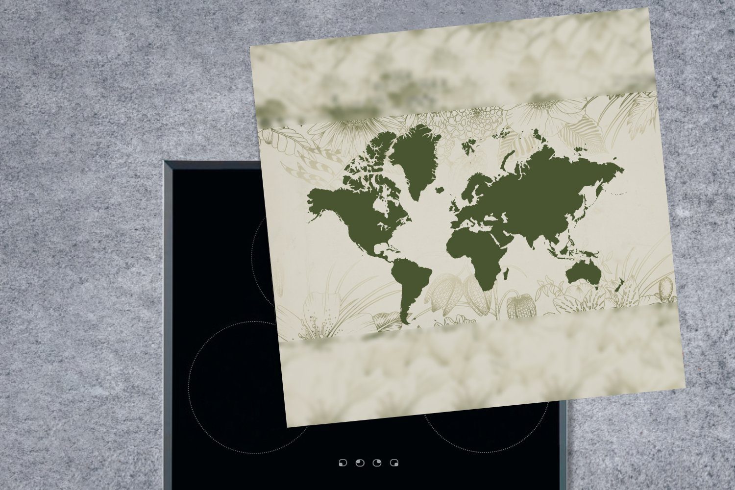 MuchoWow Herdblende-/Abdeckplatte Weltkarte tlg), cm, (1 Arbeitsplatte 78x78 - für - Blume, Grün küche Ceranfeldabdeckung, Vinyl