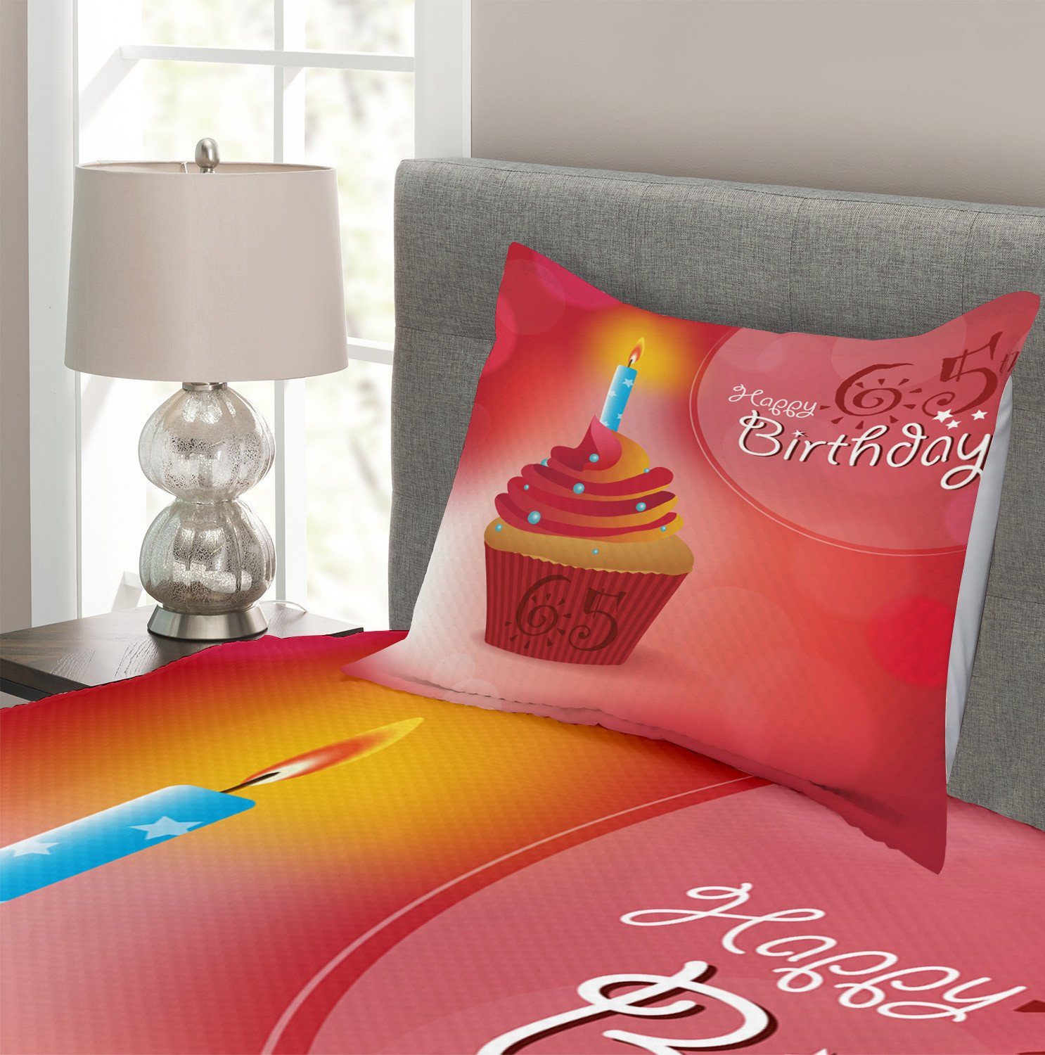 Tagesdecke rot Abakuhaus, mit Kissenbezügen Geburtstags-Kuchen Set Waschbar,