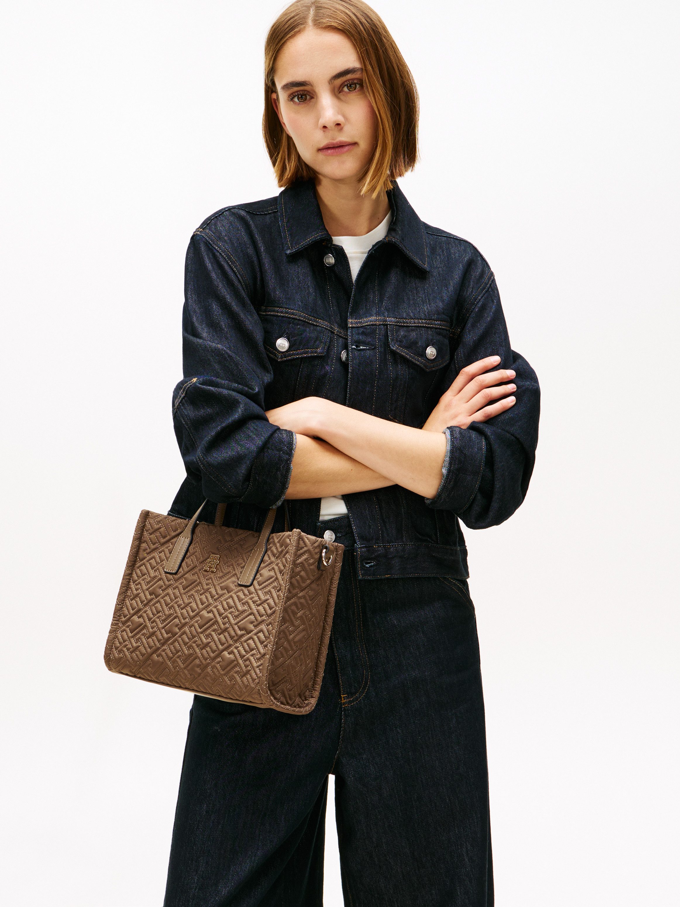 Tommy Hilfiger Tragetasche TH CITY MINI TOTE MONO NYLON, Damen Schultertasche, Businesstasche mit TH-Logoprägung