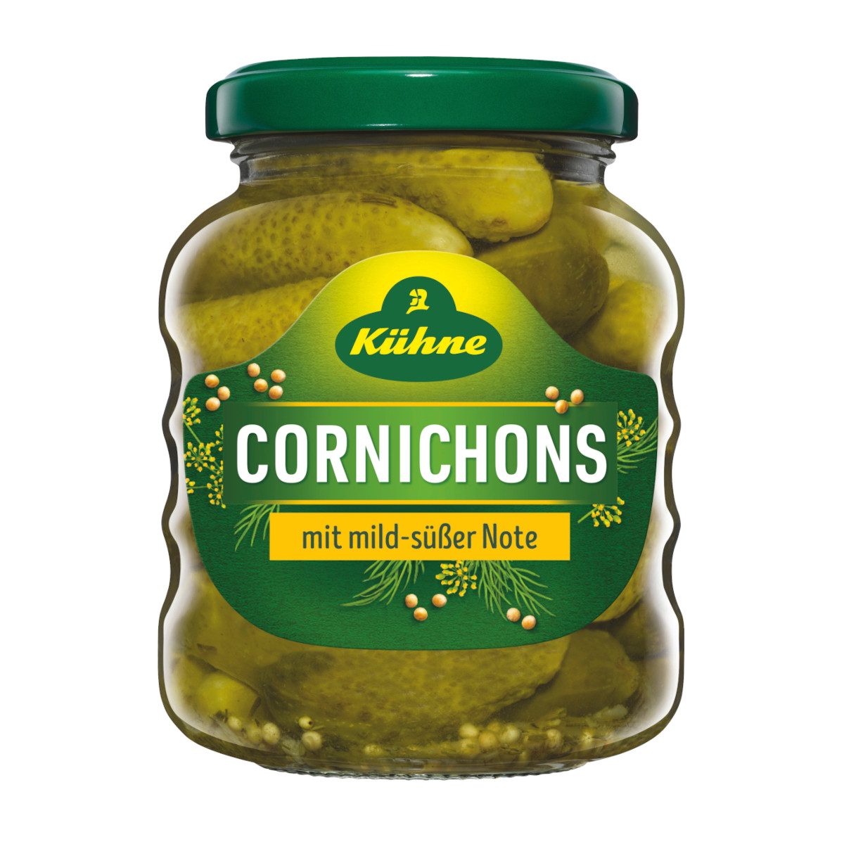 Kühne Gemüsekonserve, Kühne Cornichons süß mit mild süßlicher Note ATG 110g Glas 212ml