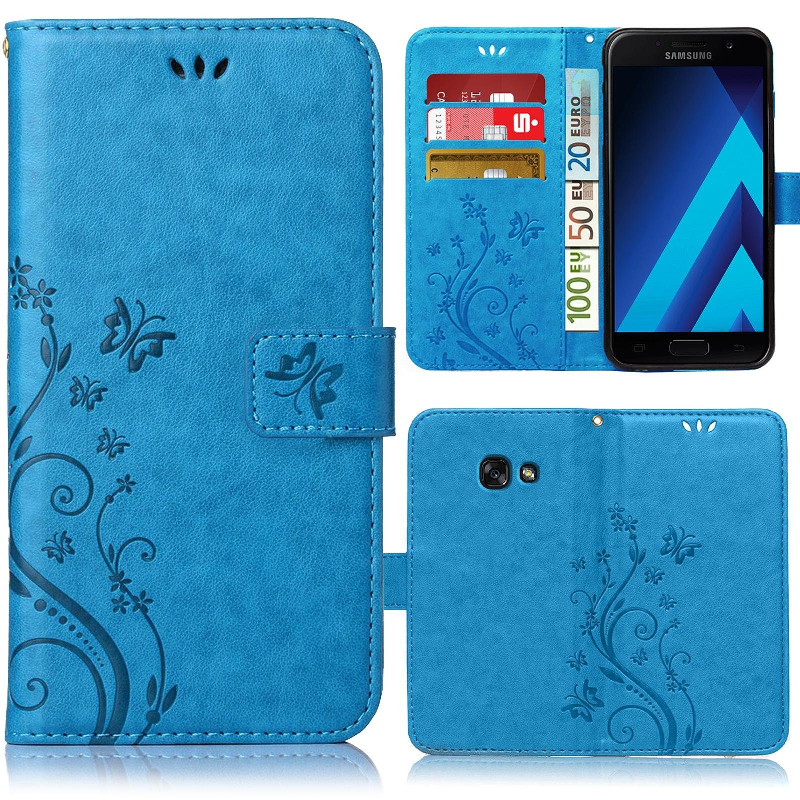 Numerva Handyhülle Bookstyle Flower für Samsung Galaxy A3 2017, Handy Tasche Schutzhülle Klapphülle Flip Cover mit Blumenmuster