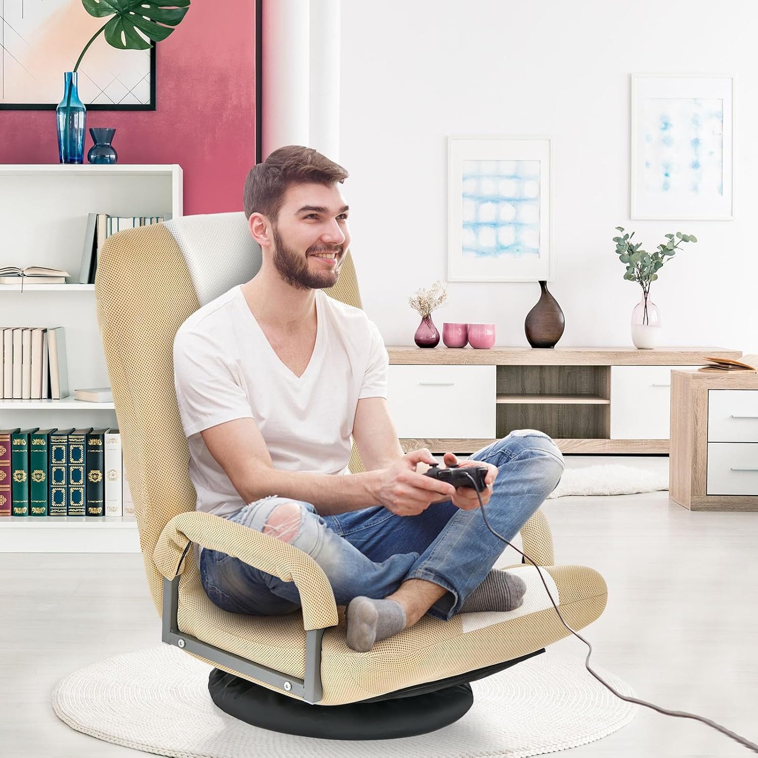 KOMFOTTEU Klappstuhl Bodenstuhl mit Verstellbarer Rückenlehne, mit Armlehne günstig online kaufen