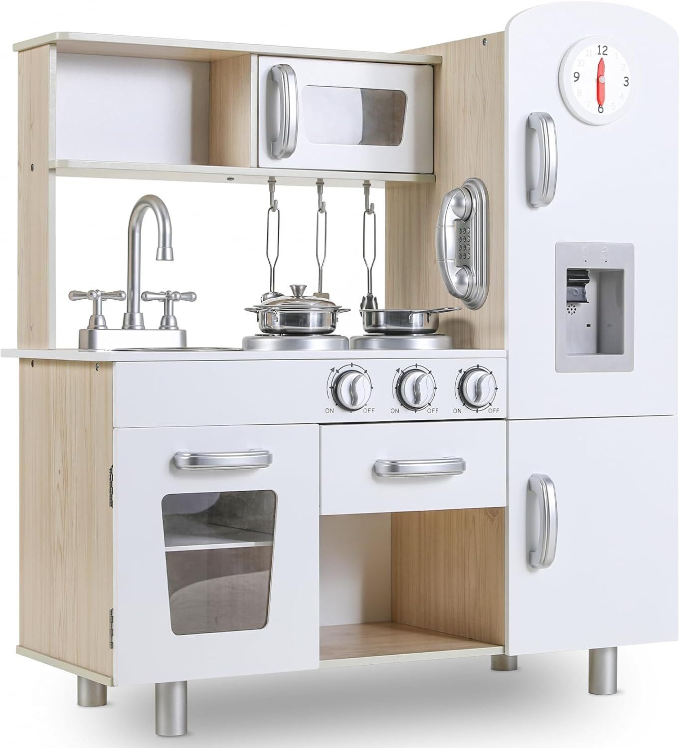 TLGREEN Spielküche Kinderküche XXL-Holzküche mit Sound und Licht, inkl. Spielzubehör, Spielzeugküche für Kinder, 81x74x30 cm