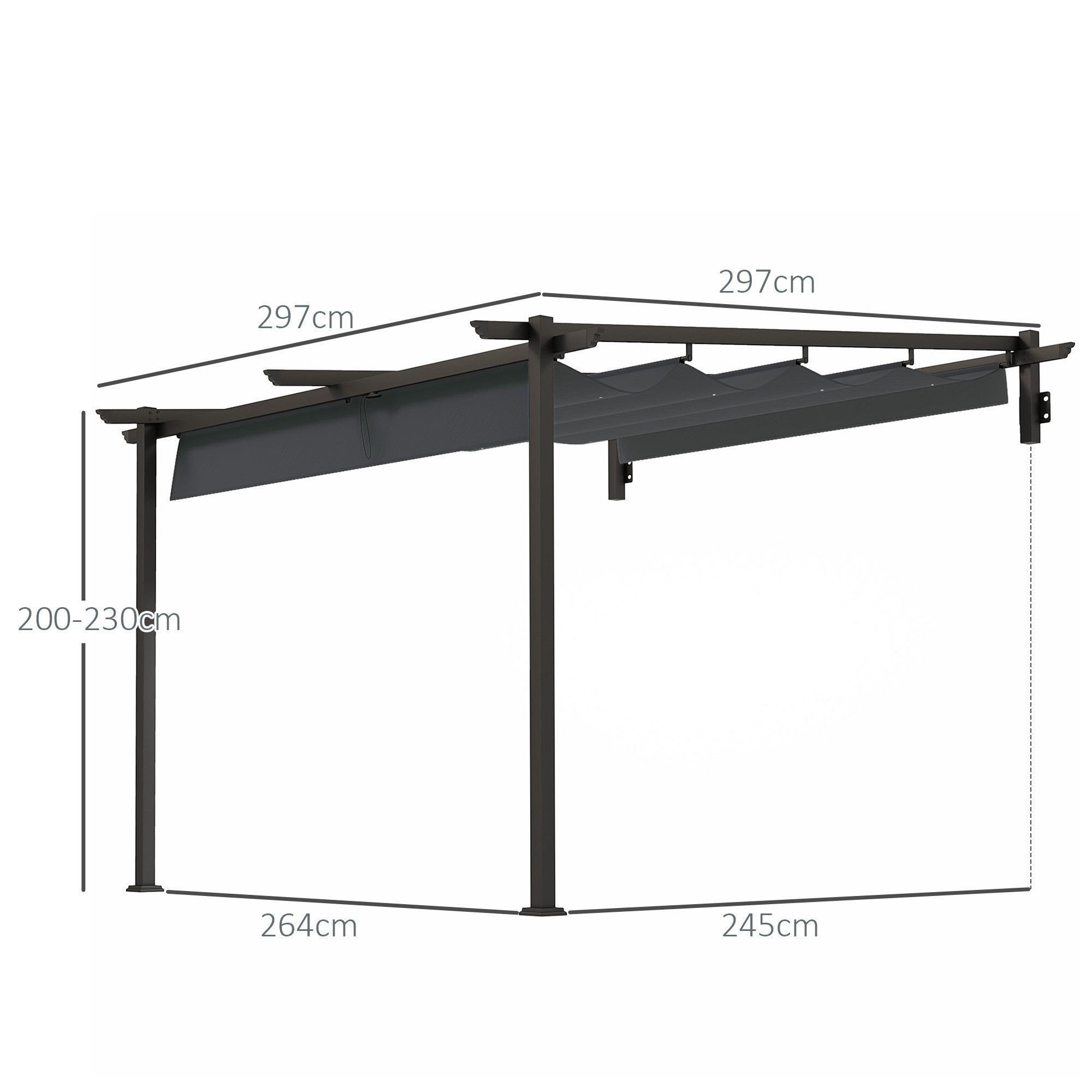 Outsunny Pergola ca. 3x3m, aus Aluminium, Wandmontage, mit Verstellbares Dach, BxTxH: 297x297x230 cm, (Terrassendach, 1-tlg., Terrassendachung), Sonnenschutz für Terrasse und Garten, Dunkelgrau
