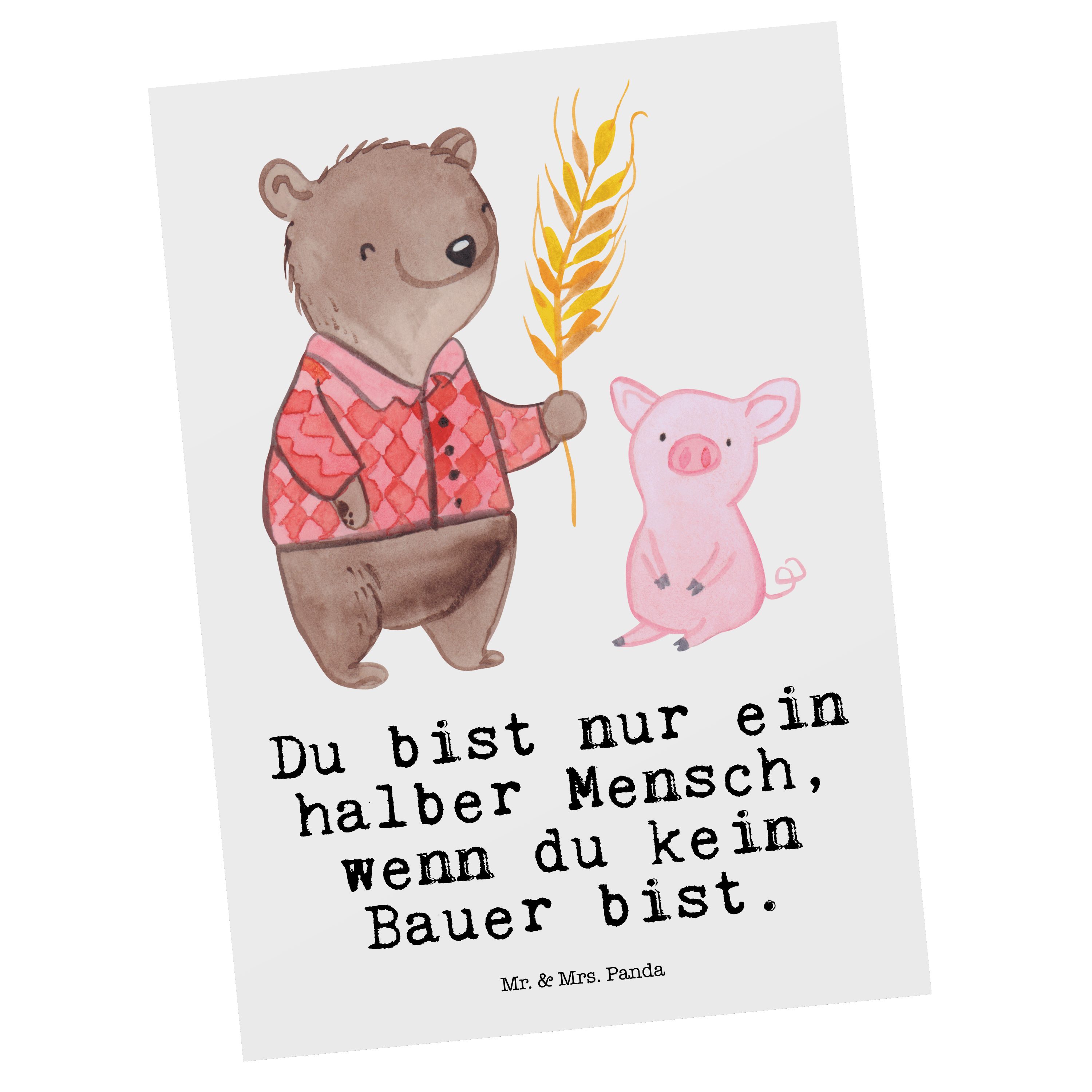 Geschenk, mit Mr. Einladu Farmer, Herz & - - Grußkarte, Bauer Agronom, Postkarte Weiß Mrs. Panda