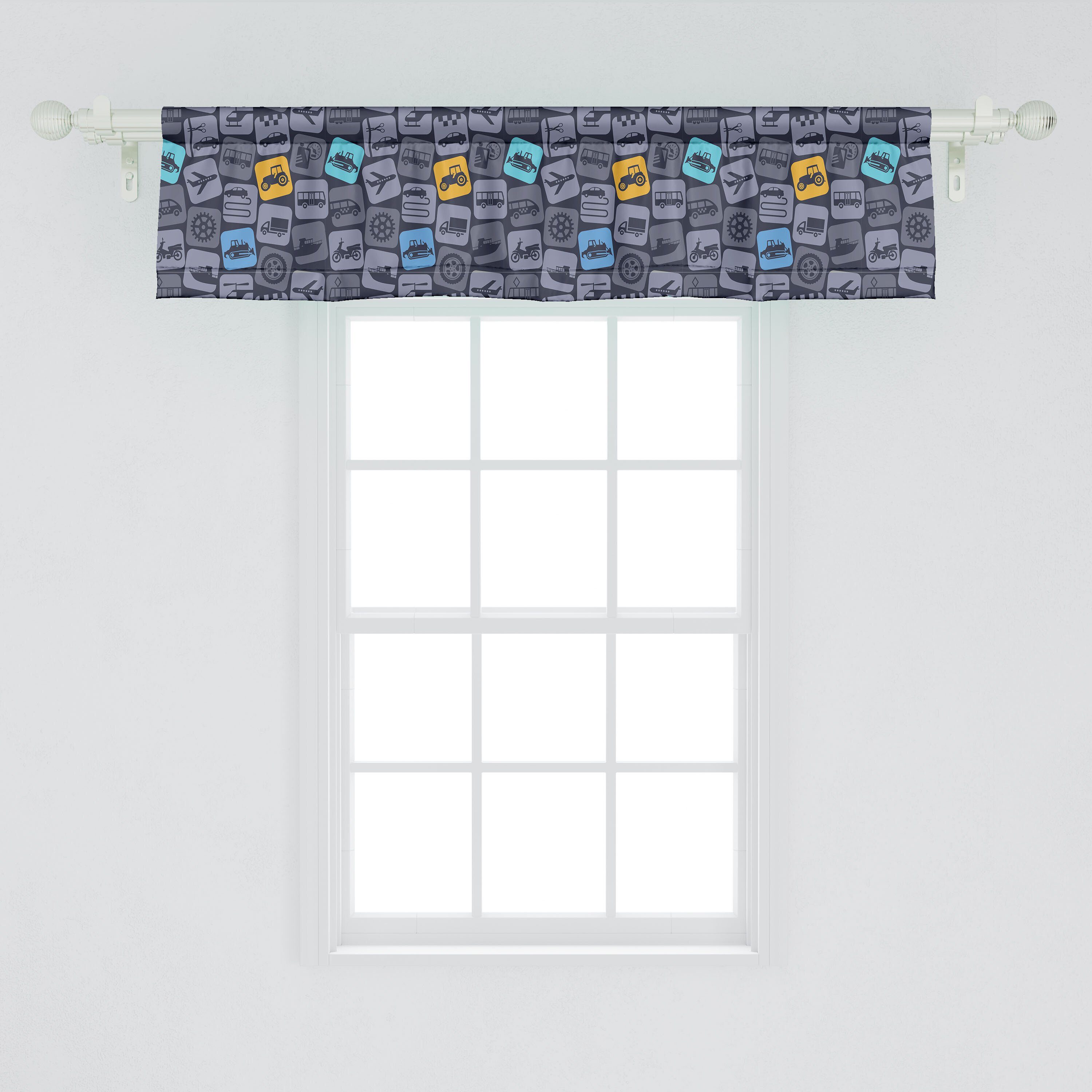 Transport-Piktogramm Dekor Scheibengardine Fahrzeug Volant Schlafzimmer Abakuhaus, Microfaser, mit Küche Stangentasche, Vorhang für