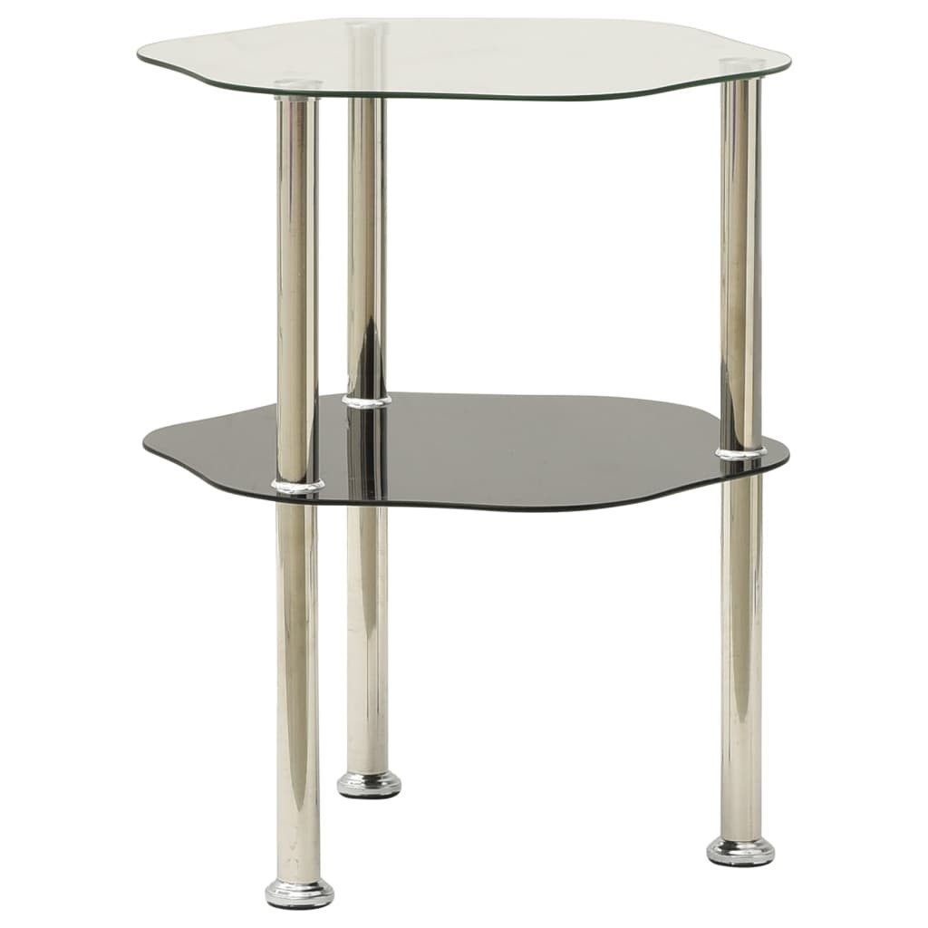 furnicato Couchtisch Beistelltisch mit 2 Ablagen Transparent 38x38x50 cm Hartglas (1-St), Stabiler Couchtisch mit Edelstahlrohren und sechseckigem Design