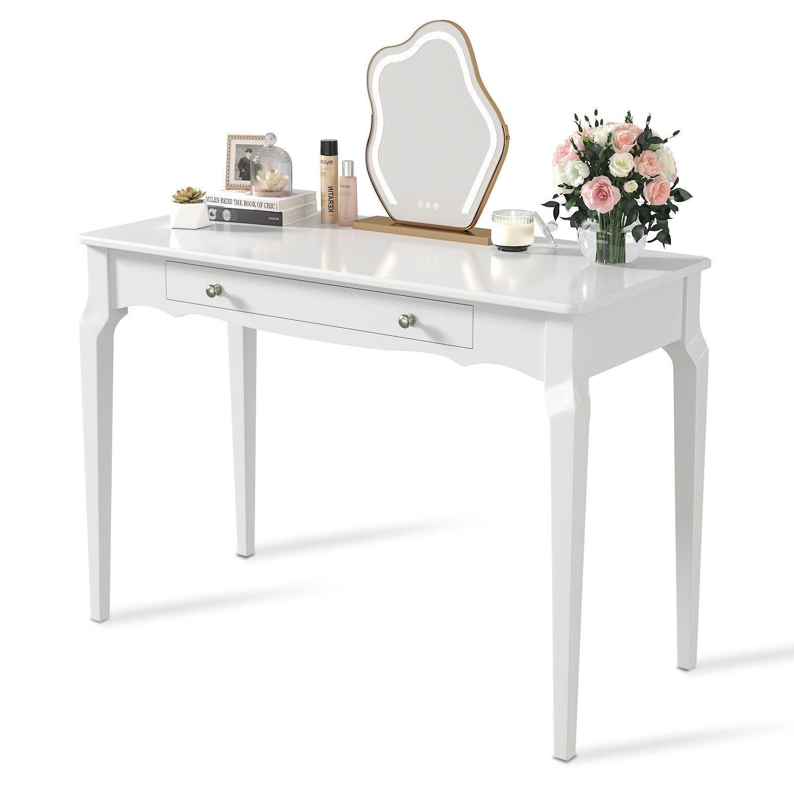 OYRREU Schreibtisch mit Schubladen/Monitorständer/Rückwand, modern, vintage Schminktisch (Set, mit Aufbewahrung), freistehender Schminktisch Boudoir