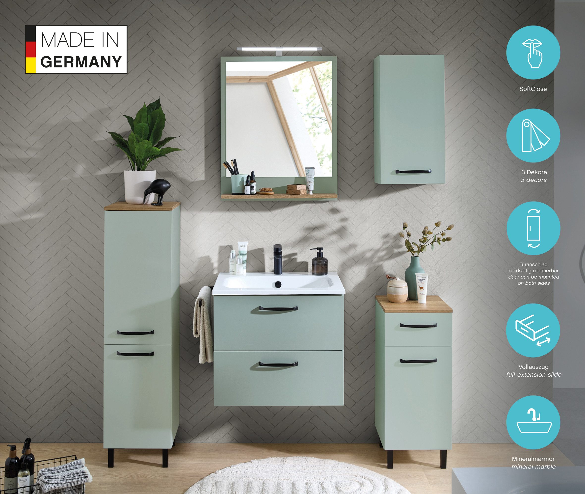 Saphir Hängeschrank Quickset 500, Badschrank 32,4 cm, 1 Tür, 2 Einlegeboden Badezimmer-Hängeschrank, Wandschrank
