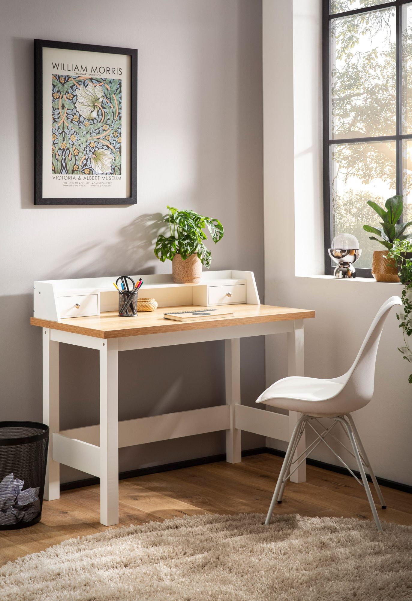 FINEBUY Schreibtisch FB107875 Bürotisch 106 cm Weiß Schublade Platzsparend günstig online kaufen