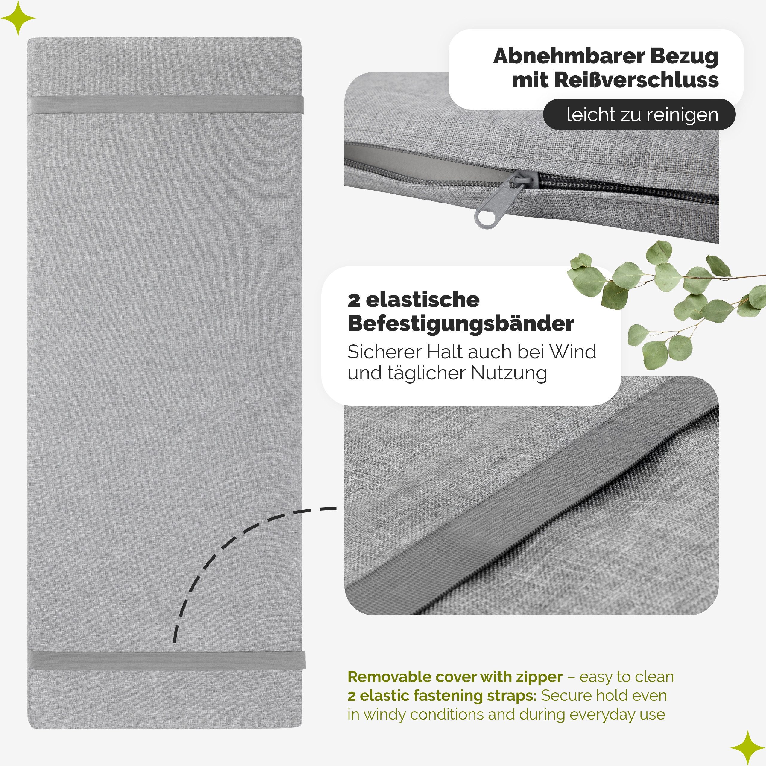 Garronda Bankauflage 100-200 cm, ca. 4 cm dick, wasserabweisend, mit Bändern GD-0220, (1 St), Hypoallergen, UV-beständig, Wasserbeständig – Bild 3 von 5