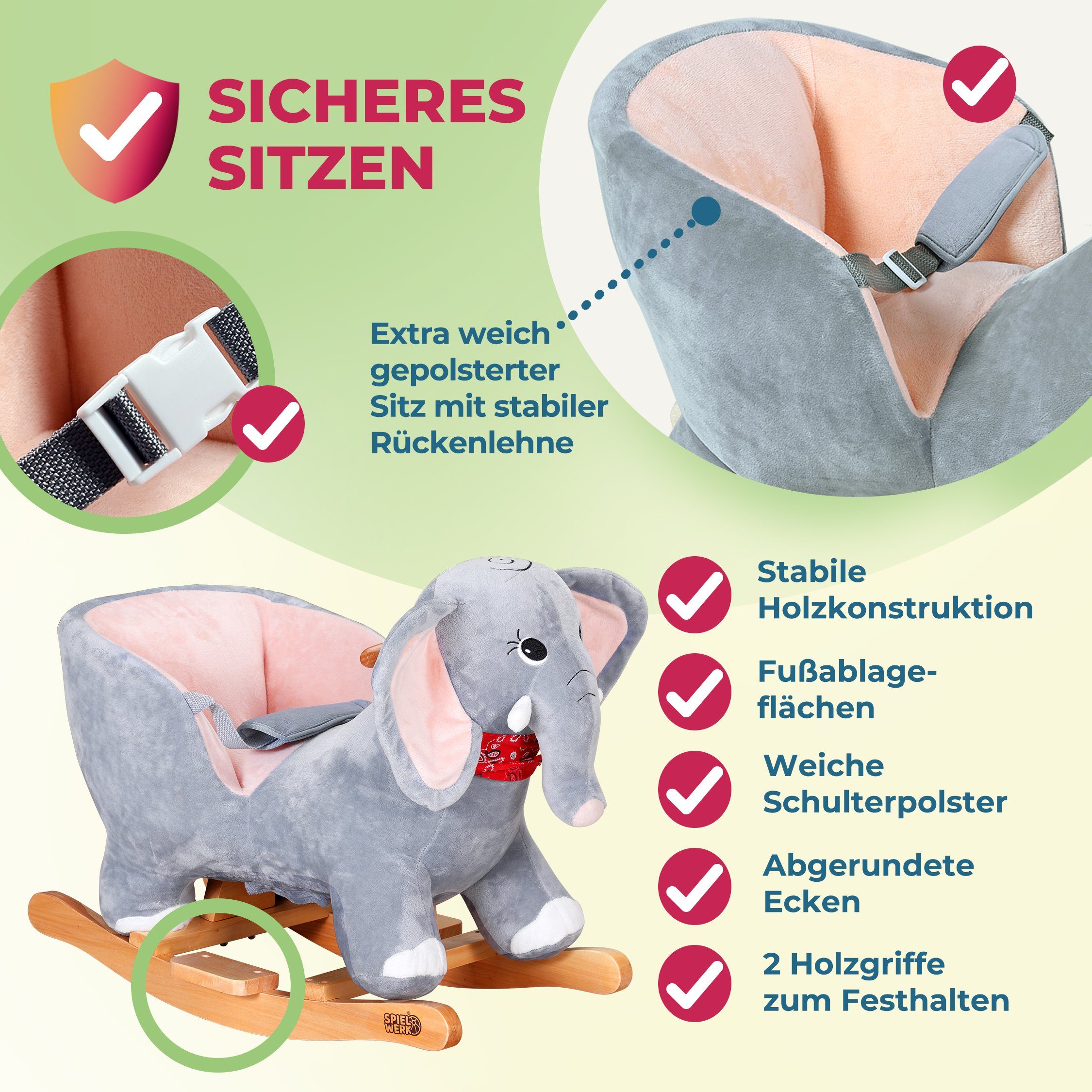 Deuba Schaukeltier Elefant, Schaukelelefant Schaukeltier Wippe Kinder Baby Spielzeug Elefant