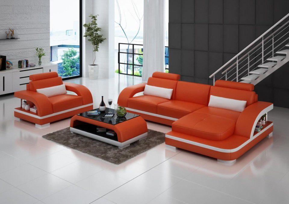 JVmoebel Ecksofa, Ledersofa Couch Wohnlandschaft Ecksofa + 1Sitzer Garnitur Modern Sofa