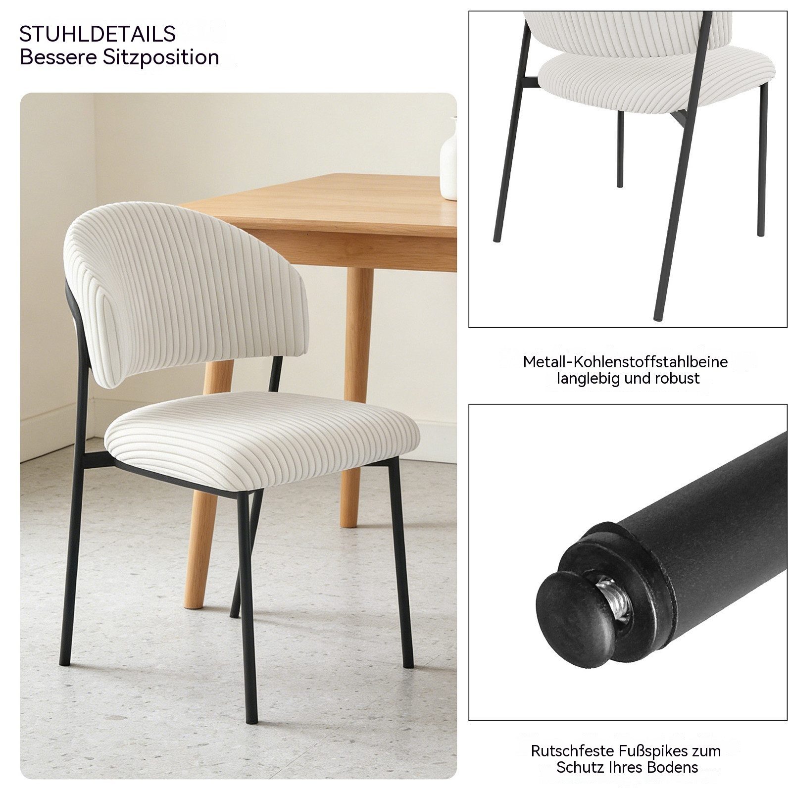 Jiexi Esszimmerstuhl Modernes Esszimmerstuhl-Set in Cord-Optik, bequem & stabil – Bild 4 von 5