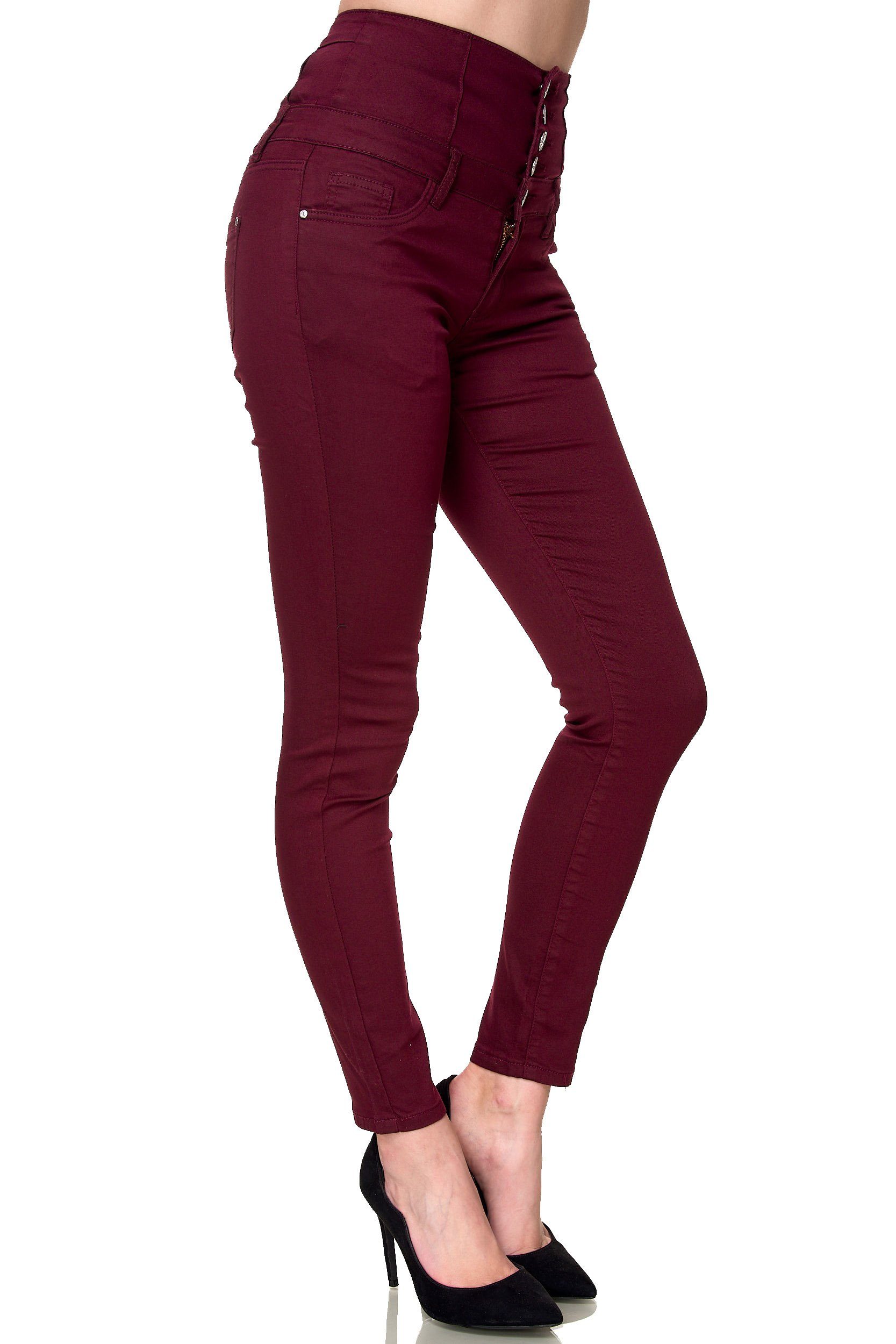 Damen Waist Skinny Jeans High Elara stretch (1-tlg) Weinrot Elara High-waist-Jeans