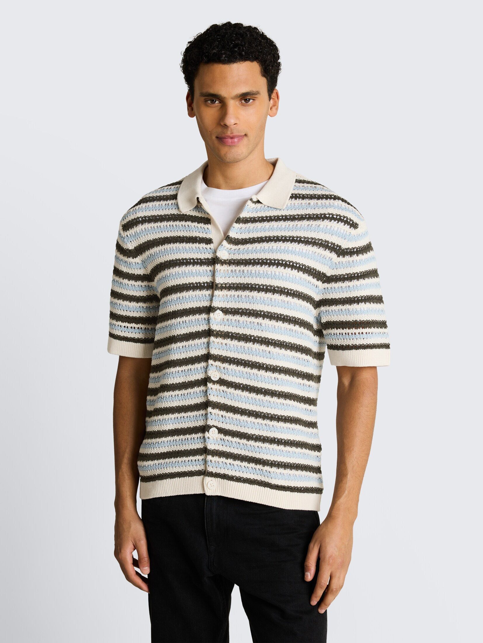 TOM TAILOR Kurzarmhemd Pullover & Strickjacken Strick-Poloshirt mit Streifenmuster
