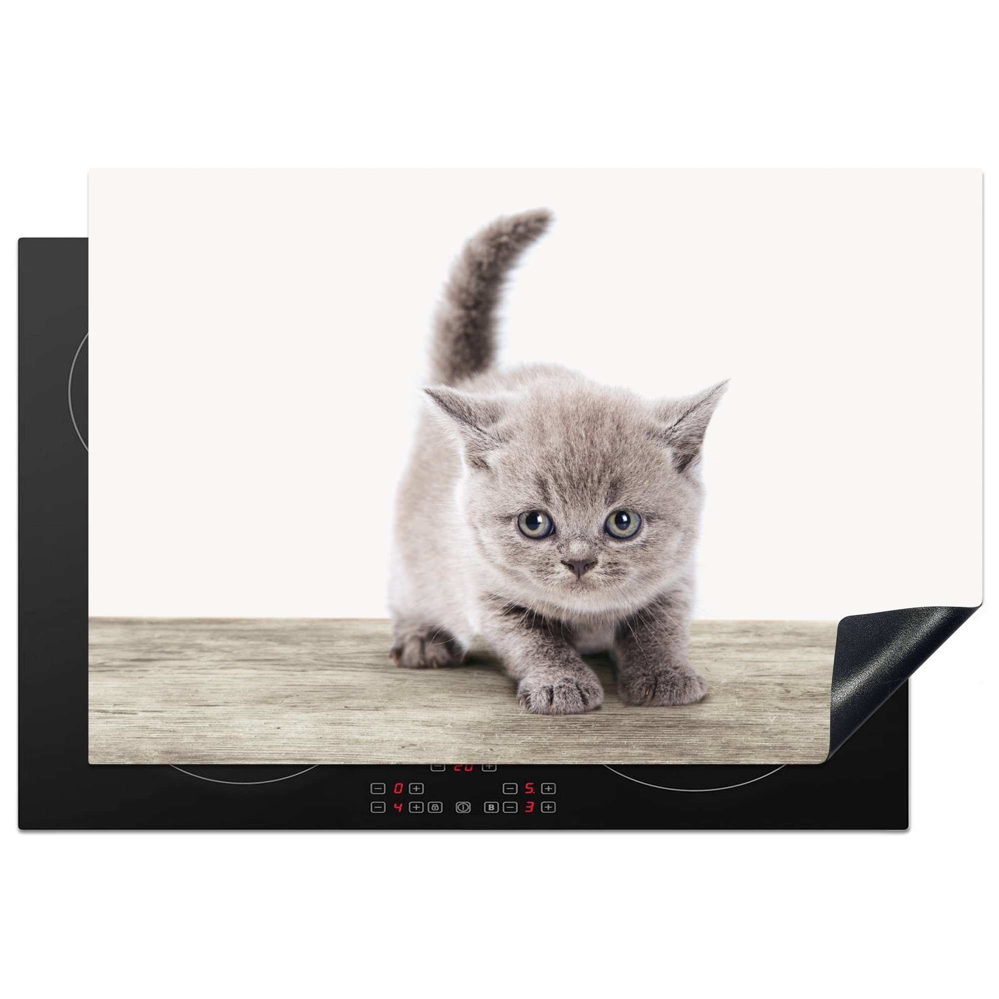 MuchoWow Herdblende-/Abdeckplatte Kätzchen - Katze - Haustiere - Jungen - Kinder - Mädchen, Vinyl, (1 tlg), 77x51 cm, Ceranfeldabdeckung, Arbeitsplatte für küche