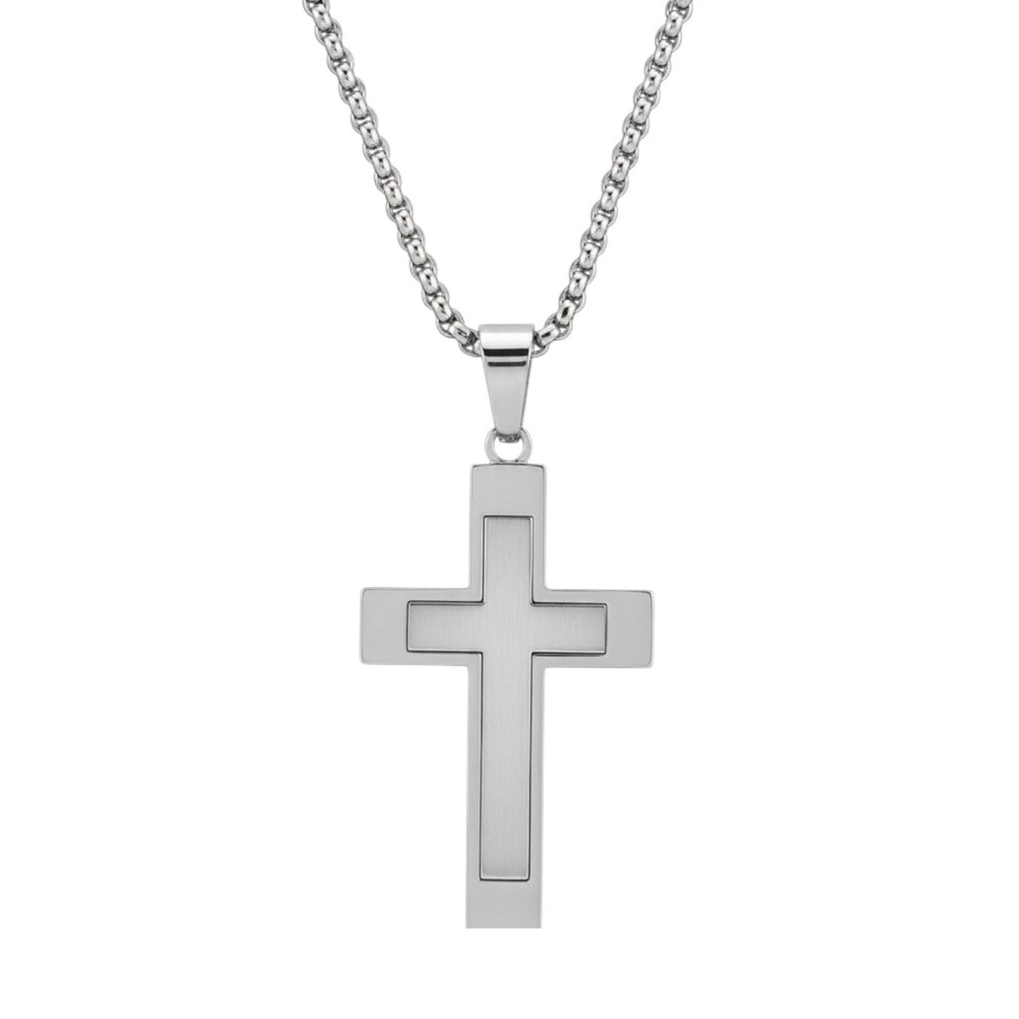 Kette mit Anhänger Halskette Herren mit Kreuz Silber od. Schwarz Kreuzkette Edelstahl