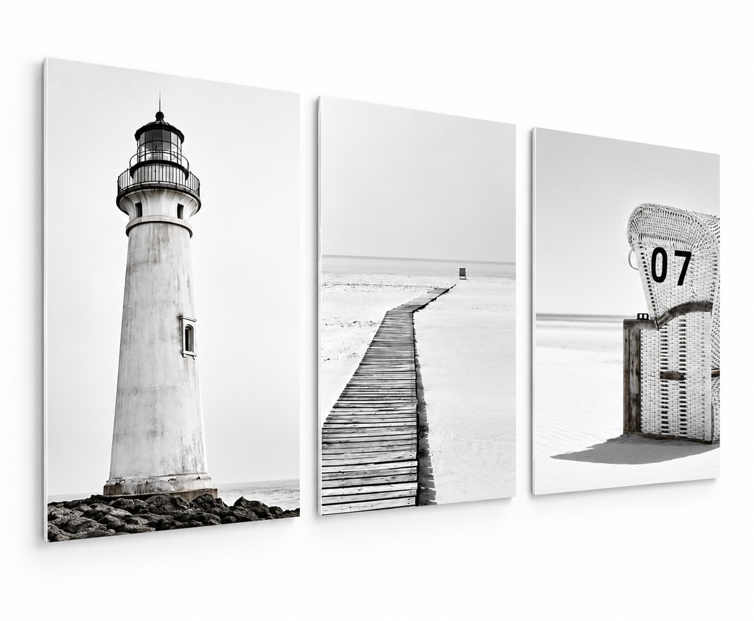 artissimo Mehrteilige Bilder Bilderset 3er-Set, Wandbilder-Set, Bilderwand, Wanddeko maritim, Strand und Meer: Schwarz-Weiß Fotografien