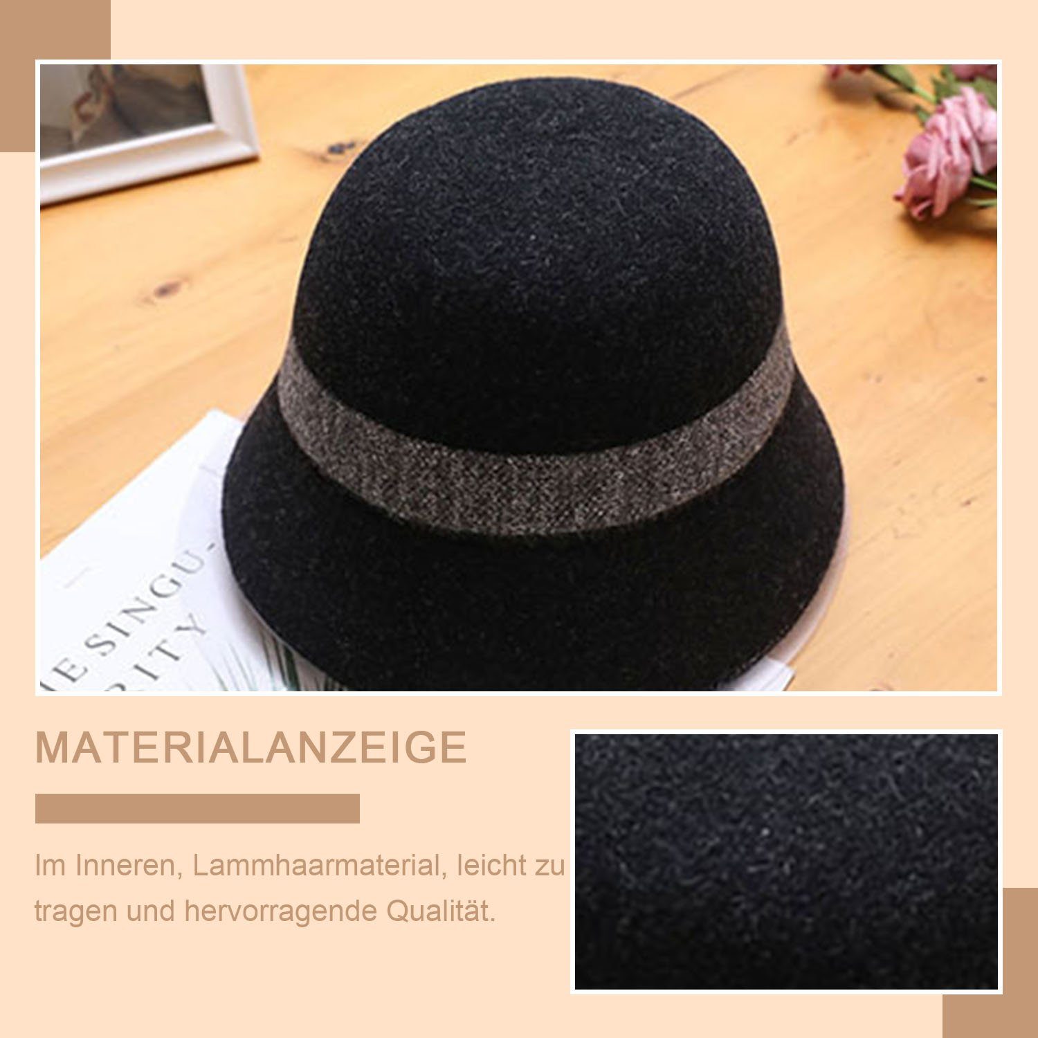MAGICSHE Filzhut Neue Damen Wolle Schwarz warmer Melone Mode Hut Vintage (1-St) Eimer