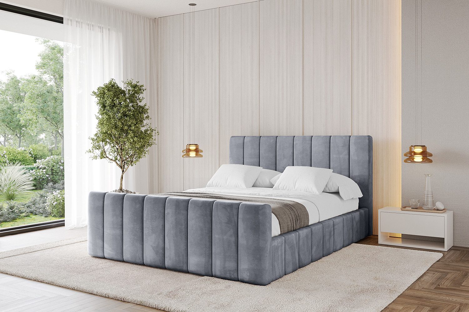 ALTDECOR Polsterbett FINO-Z (Polsterbett mit Bettkasten und Lattenrost, Boxbett mit Matratze), Doppelbett mit Stauraum, Bett mit Kopfteil