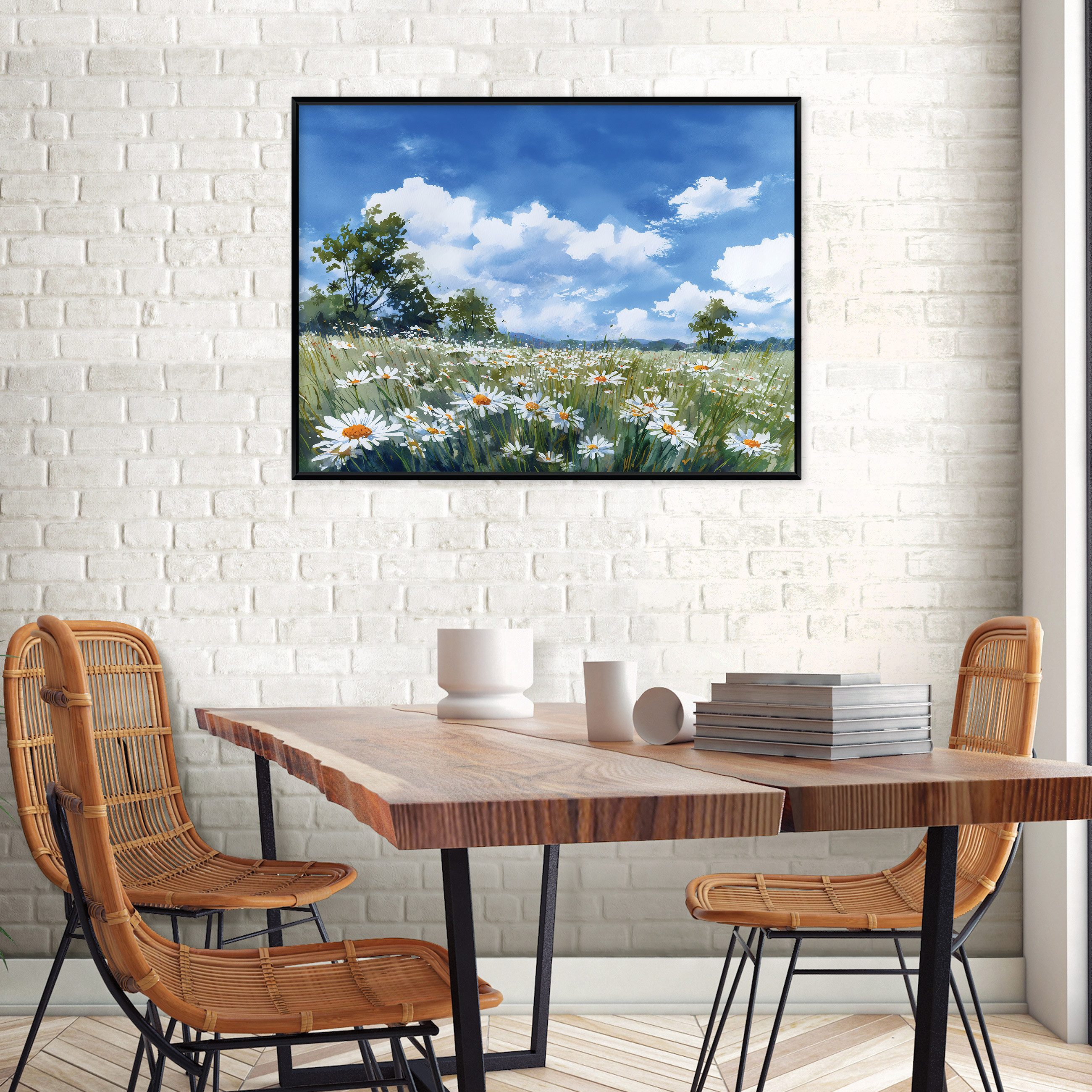 Wallarena Leinwandbild Blumen Wiese - Blau - Modern - Schlafzimmer, Blumen, 40x30x2cm