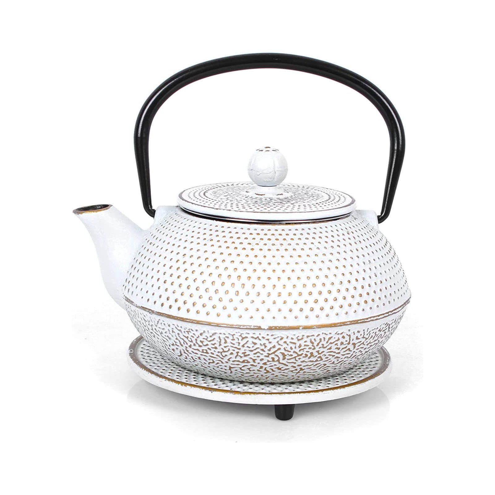 Gusseisen, Teekanne Untersetzer Teeservice Sieb Geschirr-Set Teetassen 0,8L, im Creme 2 Vintage-Design ECHTWERK abnehmbar, + Teebereiter, (4-tlg),