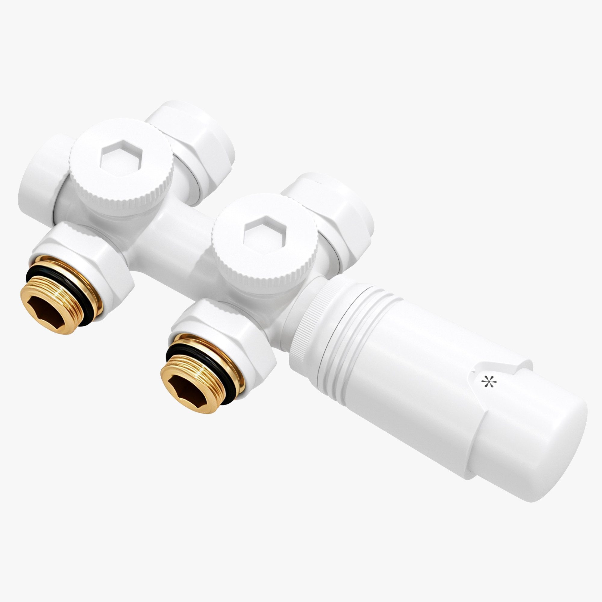 Mai & Mai Heizkörperthermostat Multiblock mit Thermostat für Heizkörper Ventilanschluss Ventil03, Eck- und Durchgangsform,Messing-Ventilkörper mit ABS-Thermostatkopf