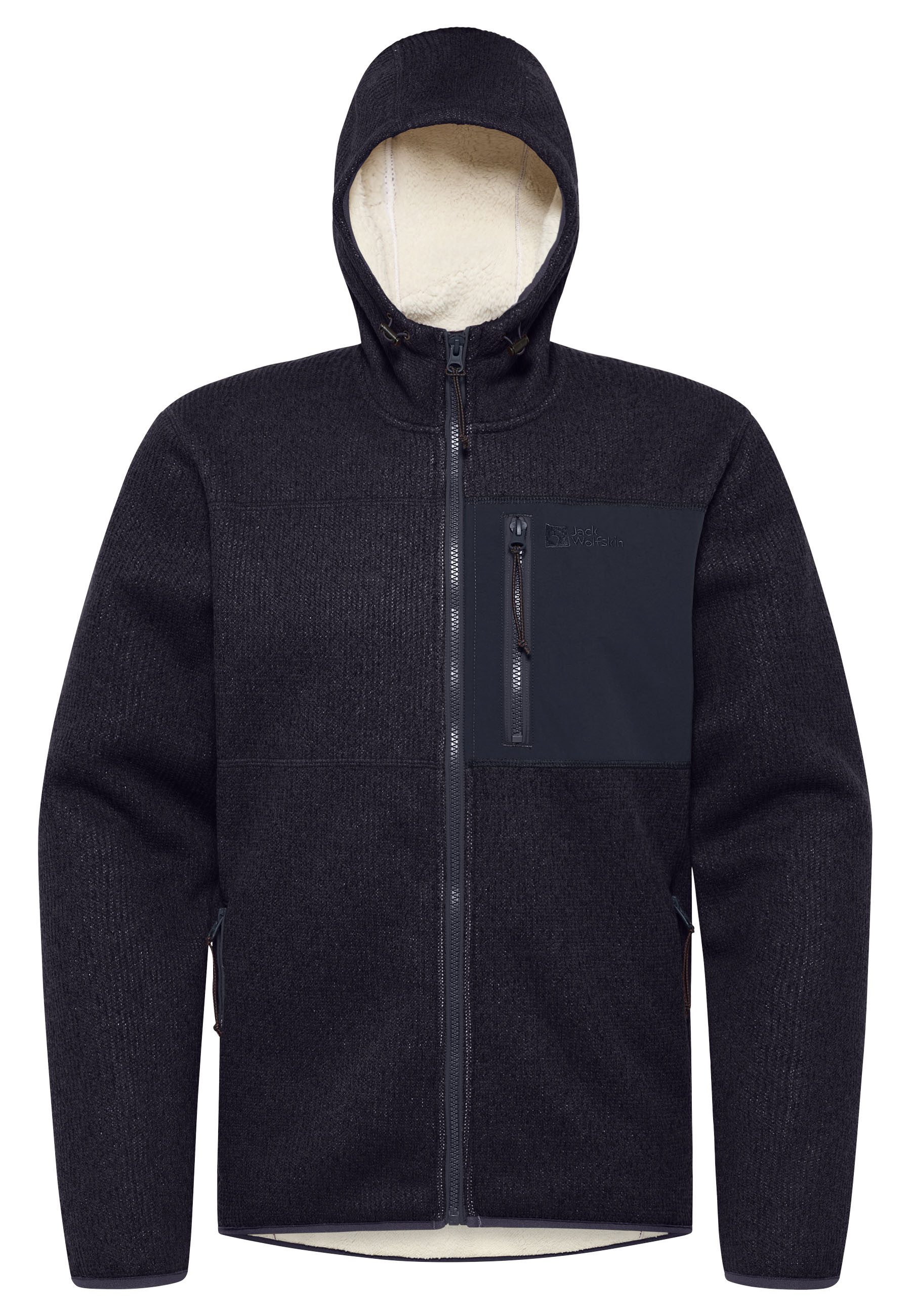Jack Wolfskin Strickfleecejacke KAMINFEUER mit gefütterter Kapuze, hochschließender Kragen, maschinenwaschbar