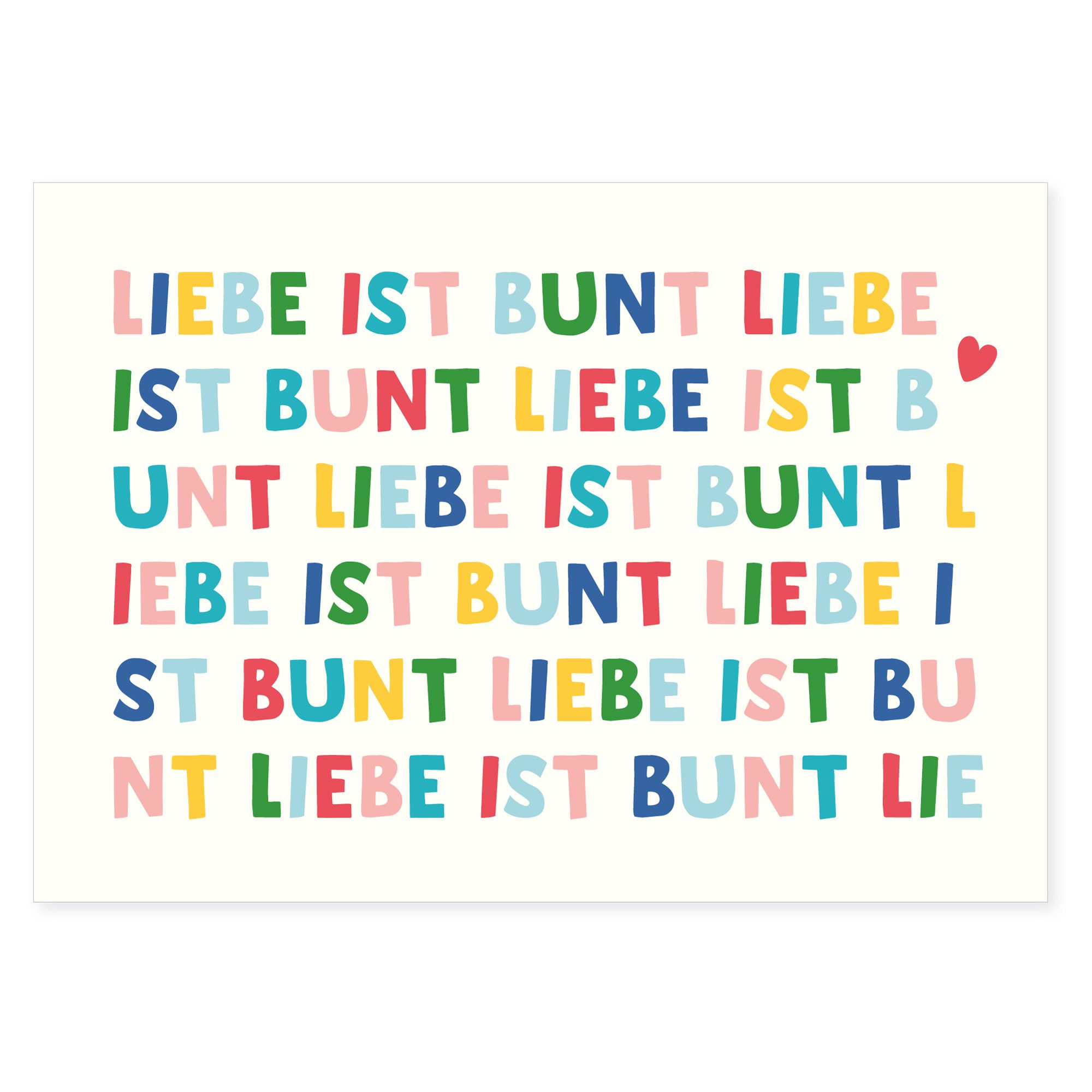 Bow & Hummingbird Postkarte Postkarte Liebe ist bunt, 100% Recyclingpapier
