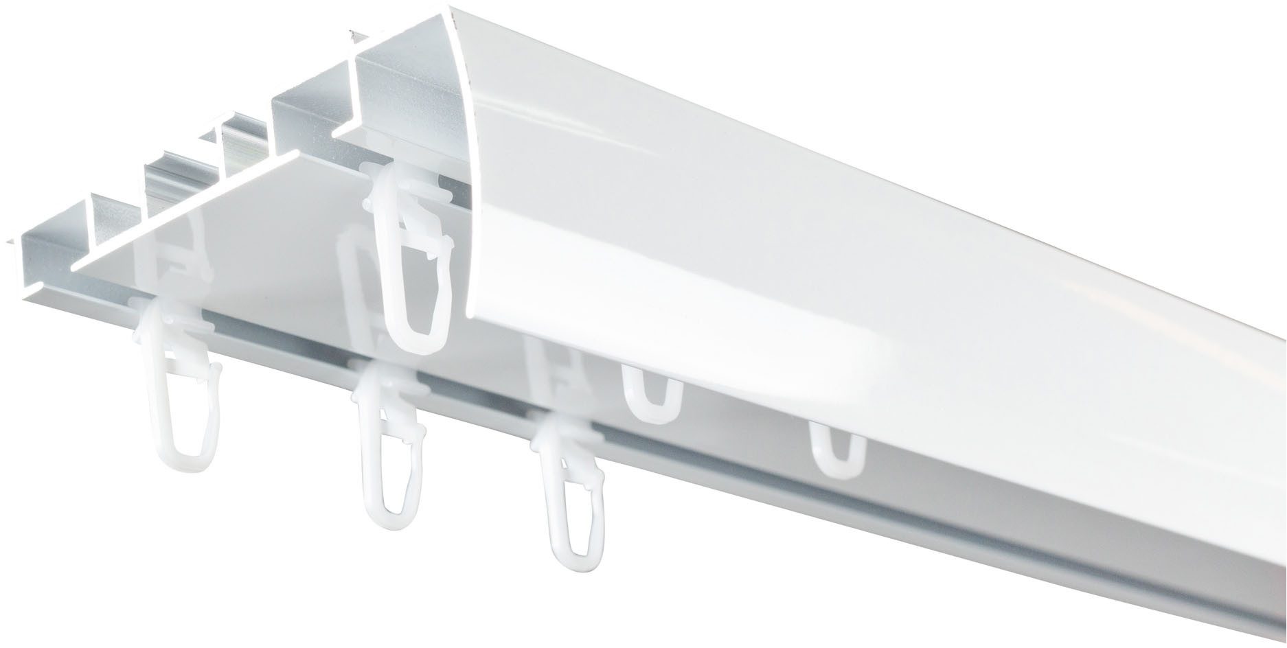 SN DECO GROUP Gardinenschiene Objektschiene EVO-M 2-läufig mit integrierter Blende, 2-läufig, Fixmaß, mit Bohren, verschraubt, Aluminium