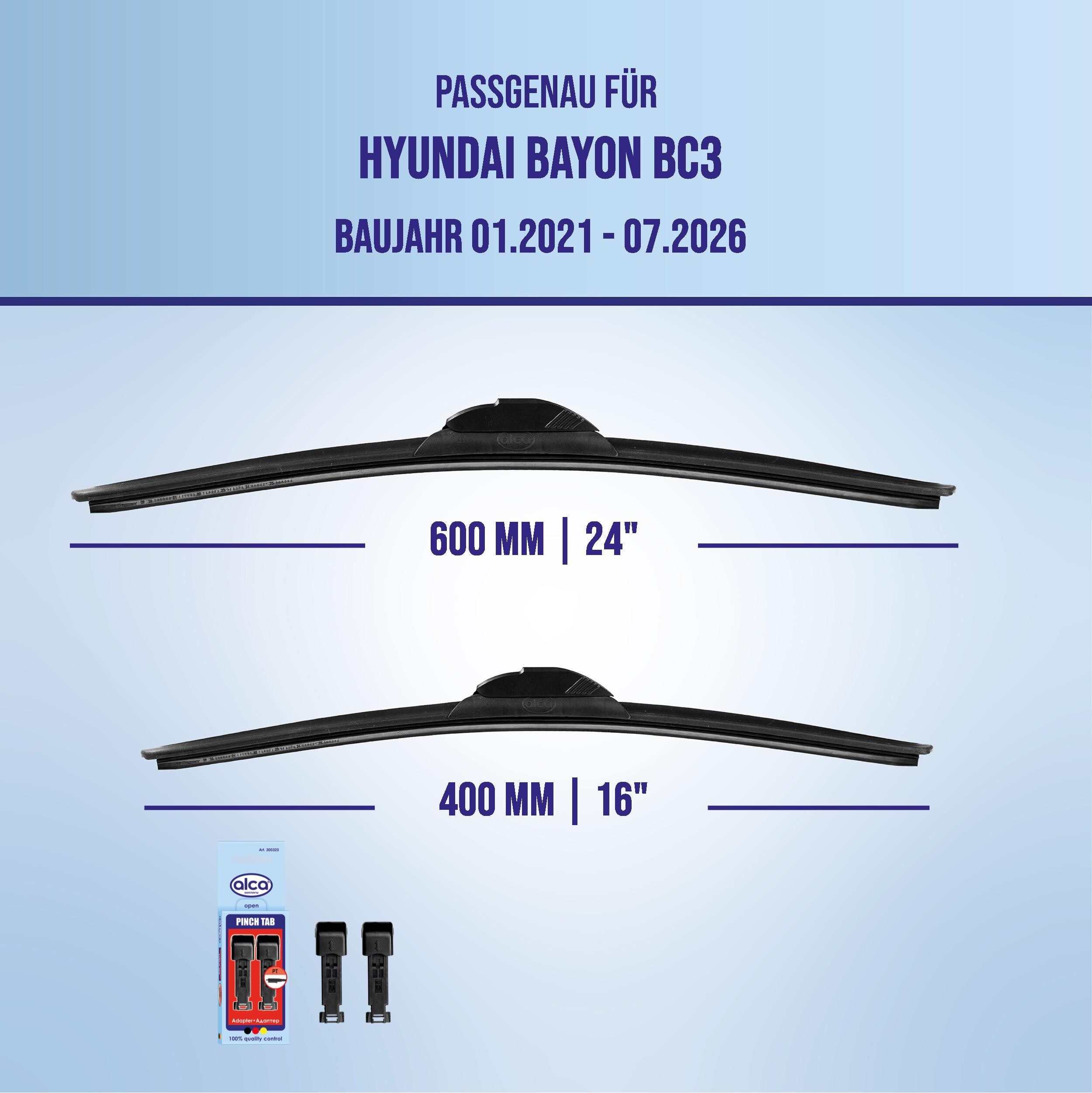 alca Scheibenwischblätter passend für HYUNDAI BAYON, 01.2021 - 08.2026, Frontscheibe, (Packung, 2-St., Scheibenwischer), mit Nano Graphit Beschichtung