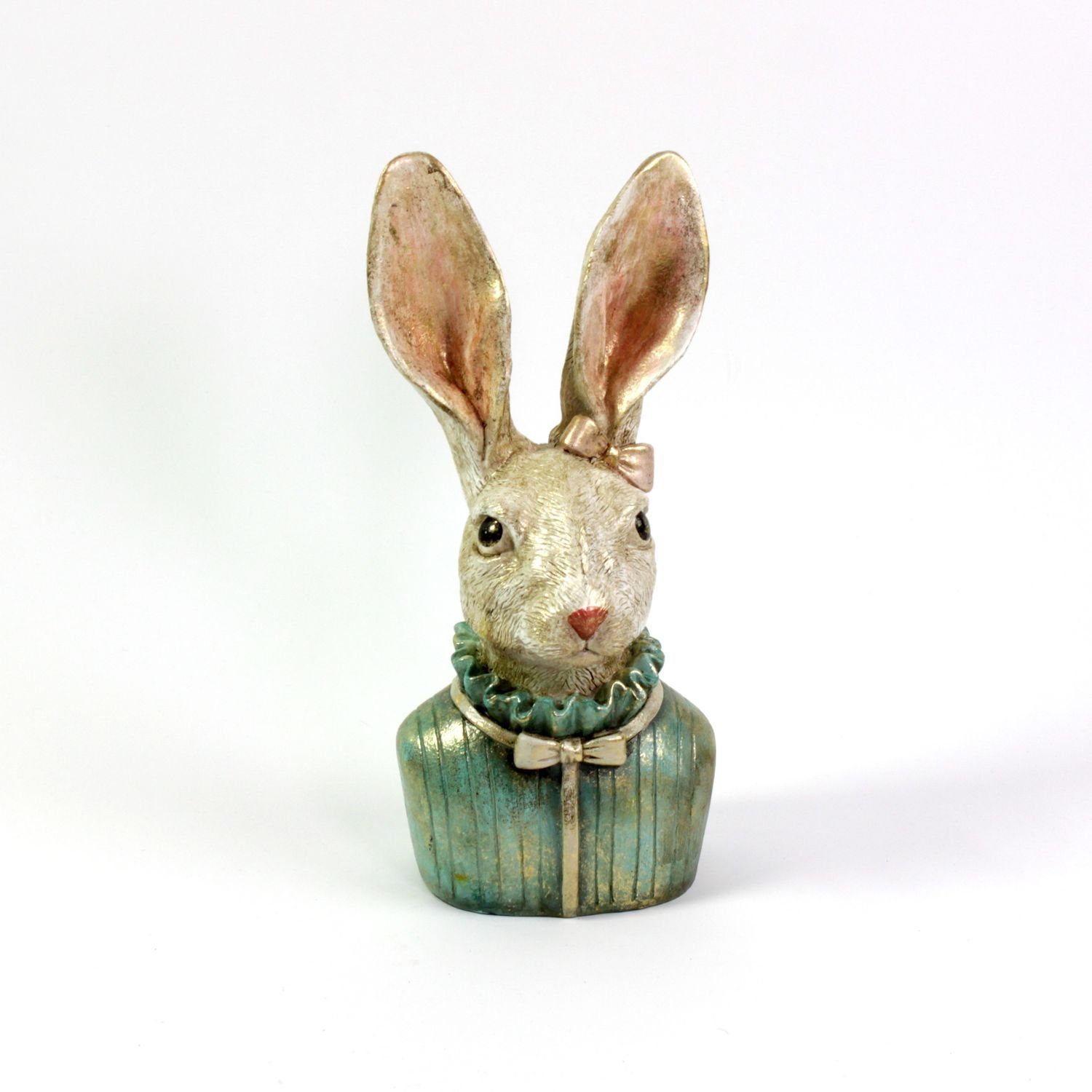 Werner Voß Osterhase Hasenbüste Heidi, türkis/creme/gold Polyresin,  24x20x50 cm, Schöne Oster- und Frühlingsdeko für Garten, Balkon oder die  Wohnung