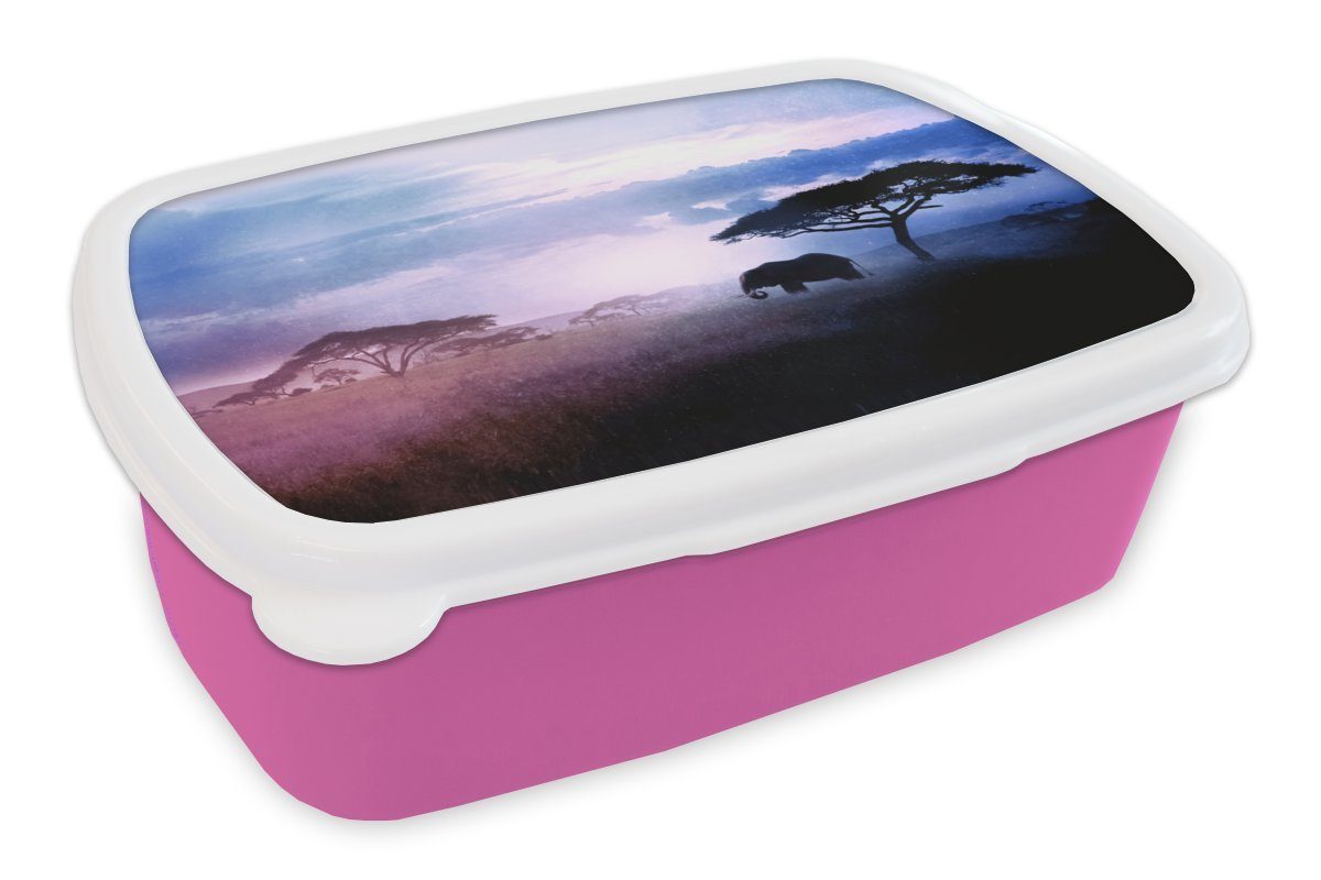 Brotdose Vintage - rosa Blau, Erwachsene, Kinder, Kunststoff Brotbox Kunststoff, (2-tlg), MuchoWow Lunchbox - Mädchen, Snackbox, für Elefant