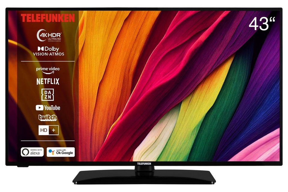 Telefunken D43U551X1CWI LCD-LED Fernseher (108 cm/43 Zoll, 4K Ultra HD, Smart  TV, HDR, Triple-Tuner, Dolby Atmos, 6 Monate HD+ inkl)