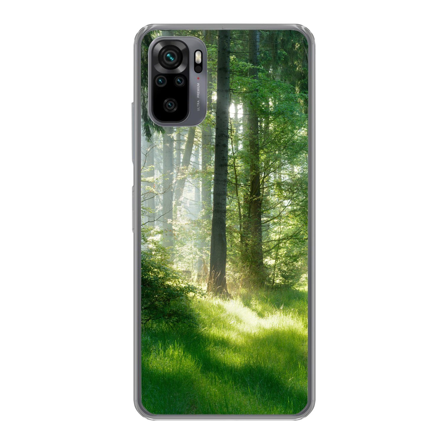 MuchoWow Handyhülle für Xiaomi Redmi Note 10S Natur - Bäume - Wald - Grün - Sonne - Gras -, Phone Case, Silikon, Schutzhülle Dünn