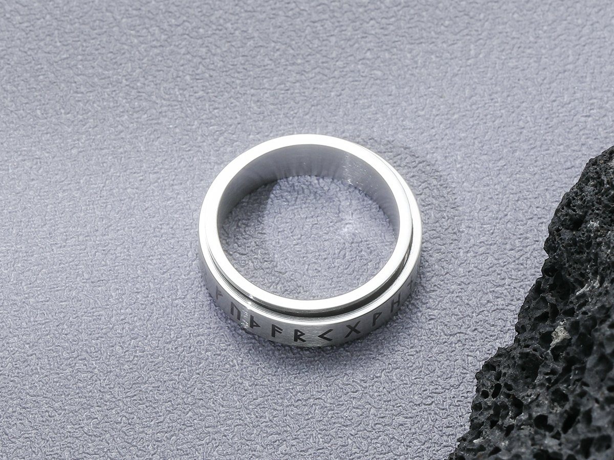 silber Runen Anti Stress Fingerring Eyecatcher mit Ring. Ring Drehbarer