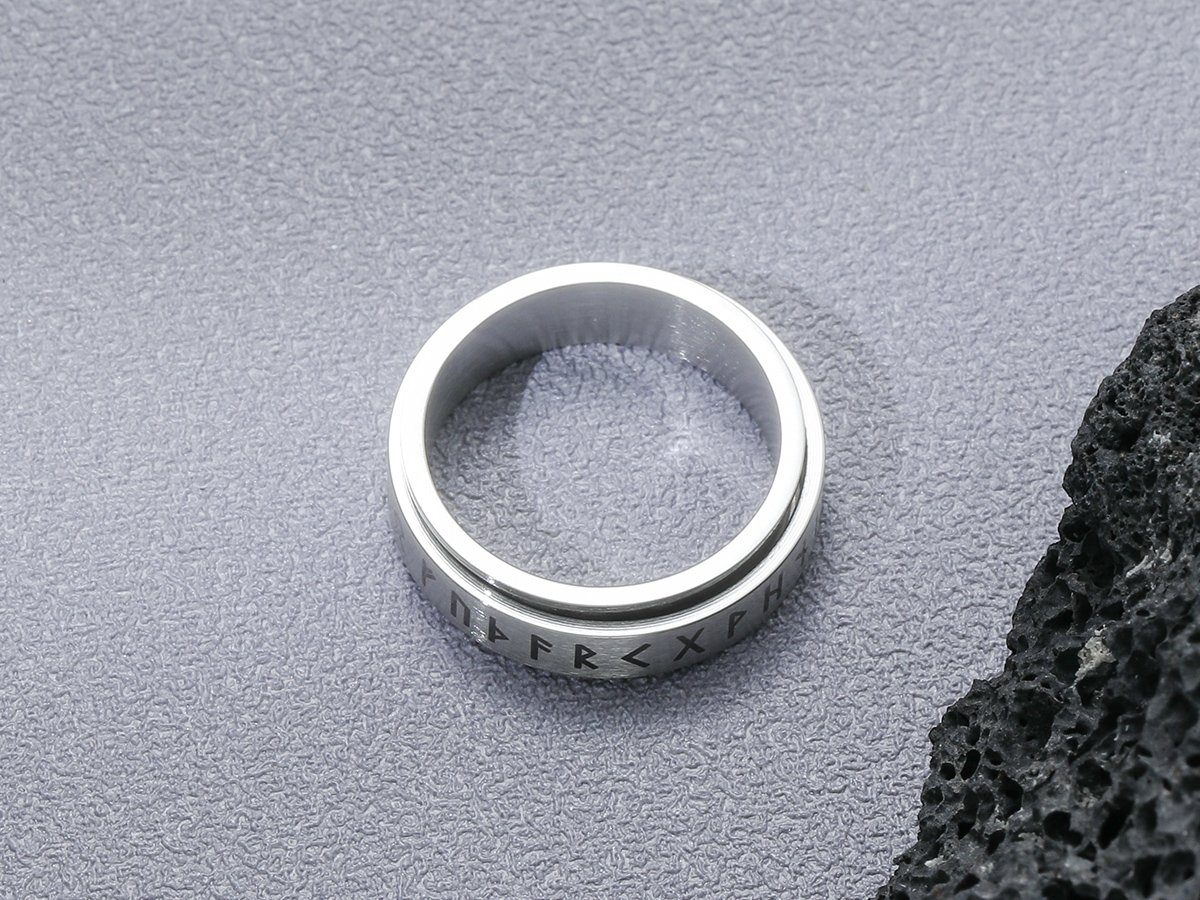 Eyecatcher Fingerring Anti Stress Ring. Drehbarer Ring mit Runen silber günstig online kaufen