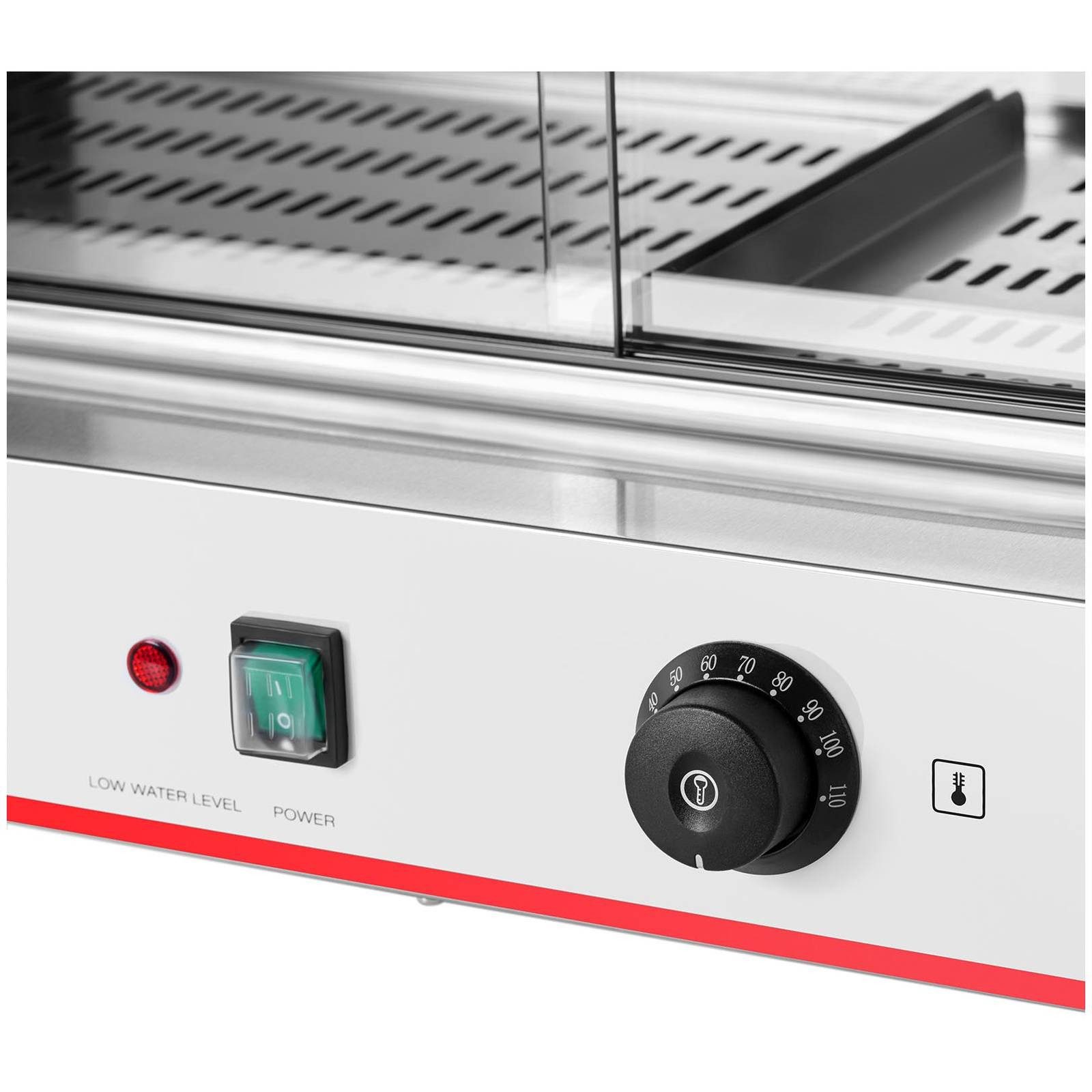 Royal Catering Hotdog-Maker Würstchenwärmer Wurstkocher 300 Würstchen 100 Brötchen Hot Dog Steamer, 2400 W