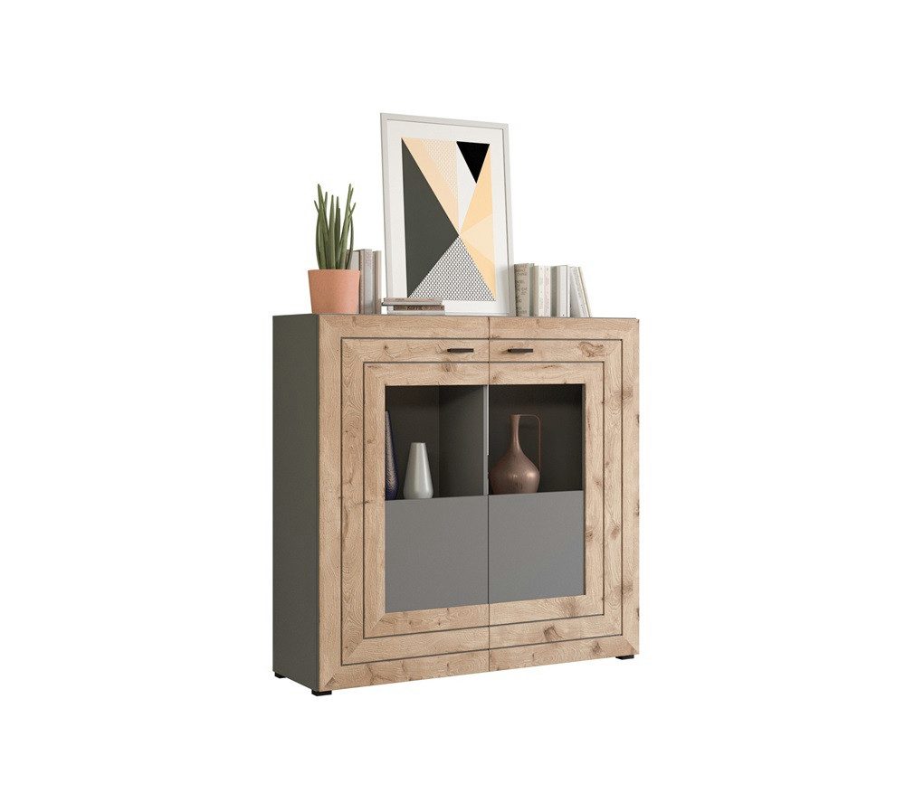 xonox.home Vitrine Highboard Freno, grau matt / Nox Oak, ohne Beleuchtung