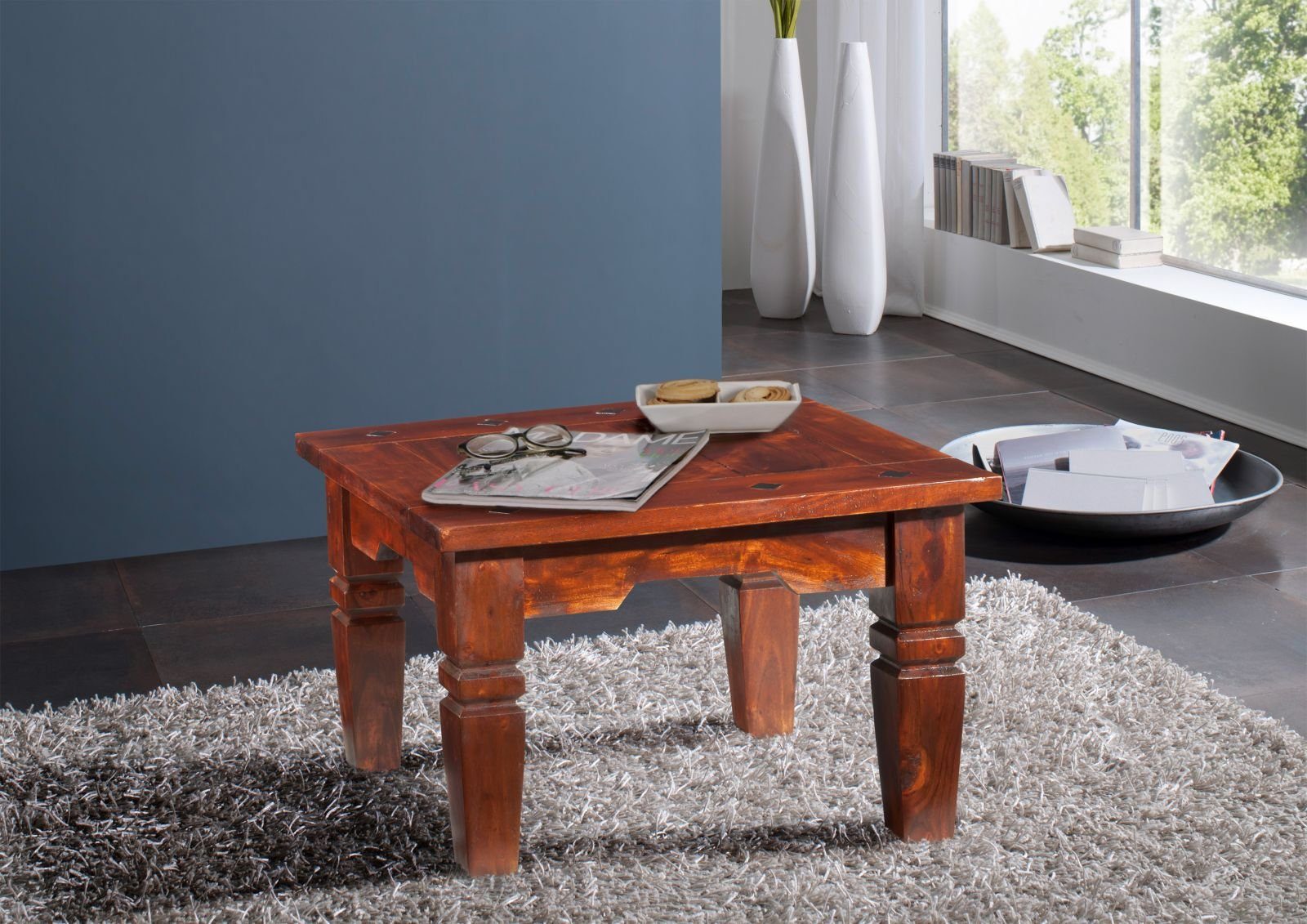 Massivmoebel24 Couchtisch Couchtisch Akazie 60x60x40 nougat günstig online kaufen