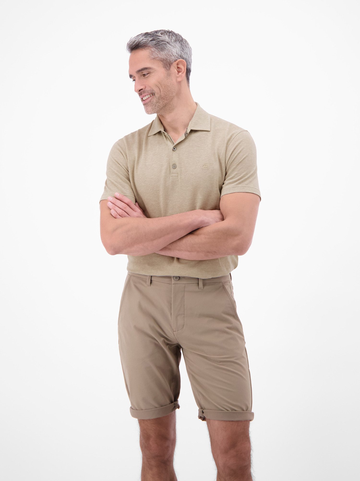 Poloshirt Poloshirt aus Baumwoll-Leinen-Mix in moderner 2-Tone-Optik